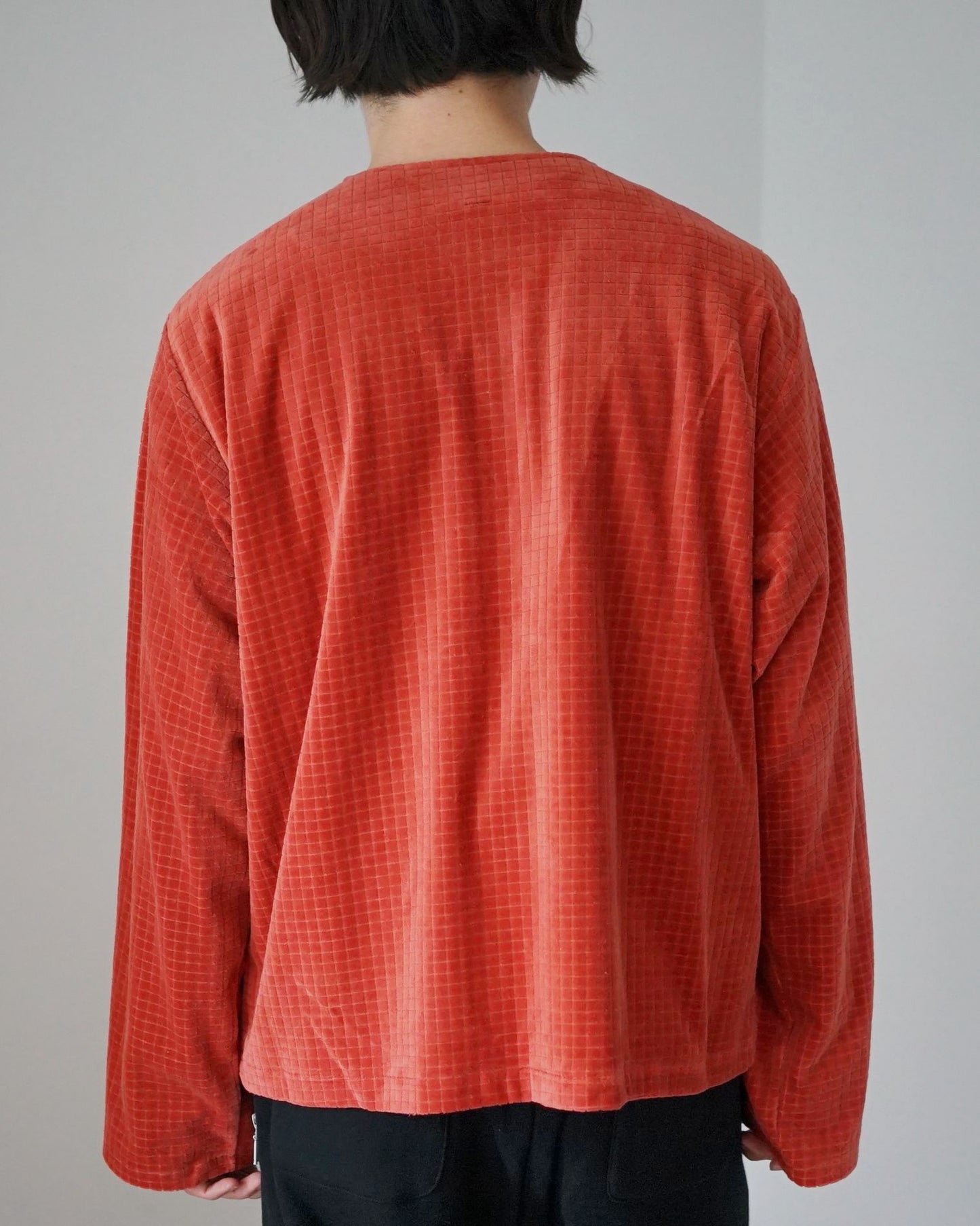 MATSUFUJI / Velor Block Check Jacquard Cardigan "RED"