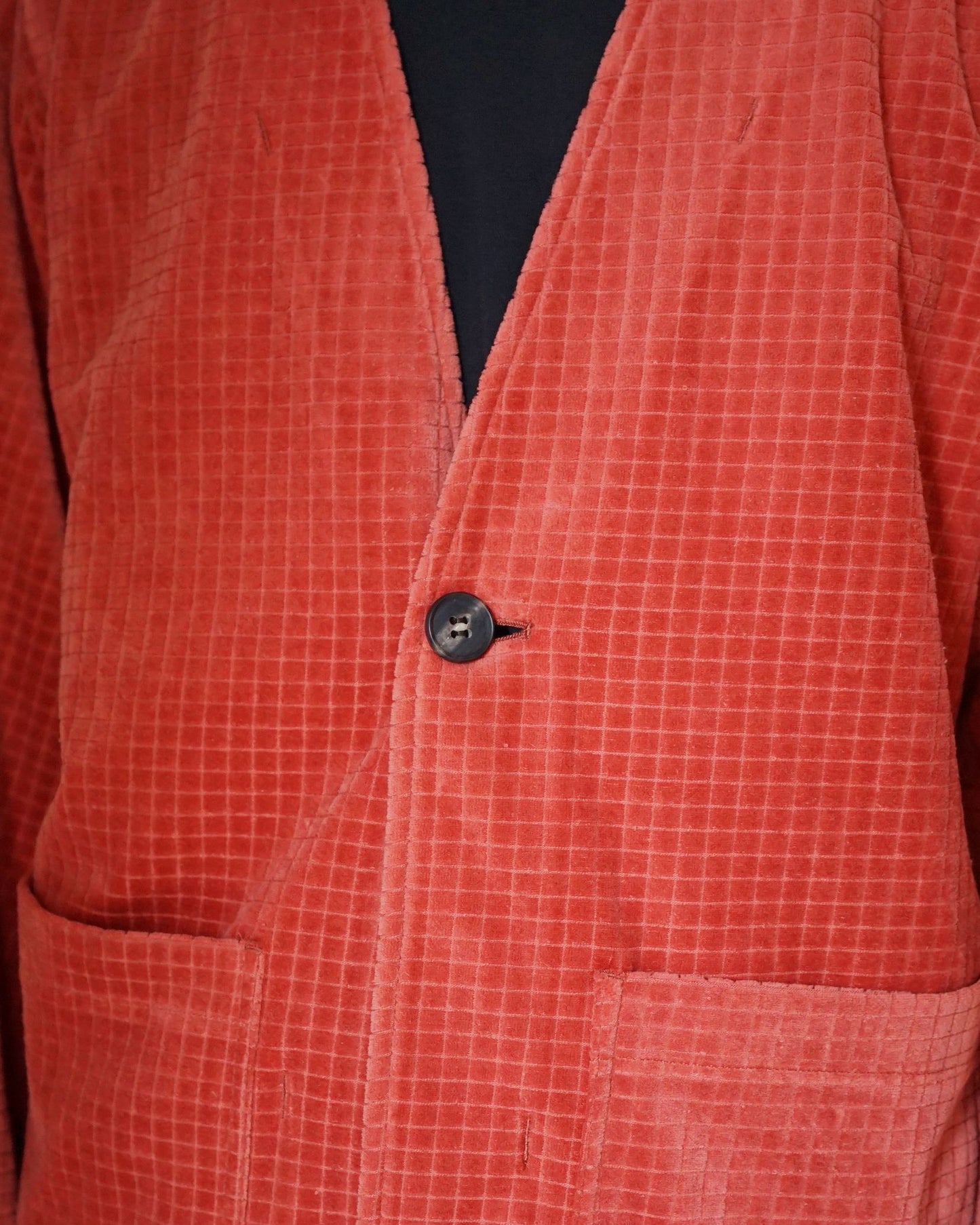 MATSUFUJI / Velor Block Check Jacquard Cardigan "RED"