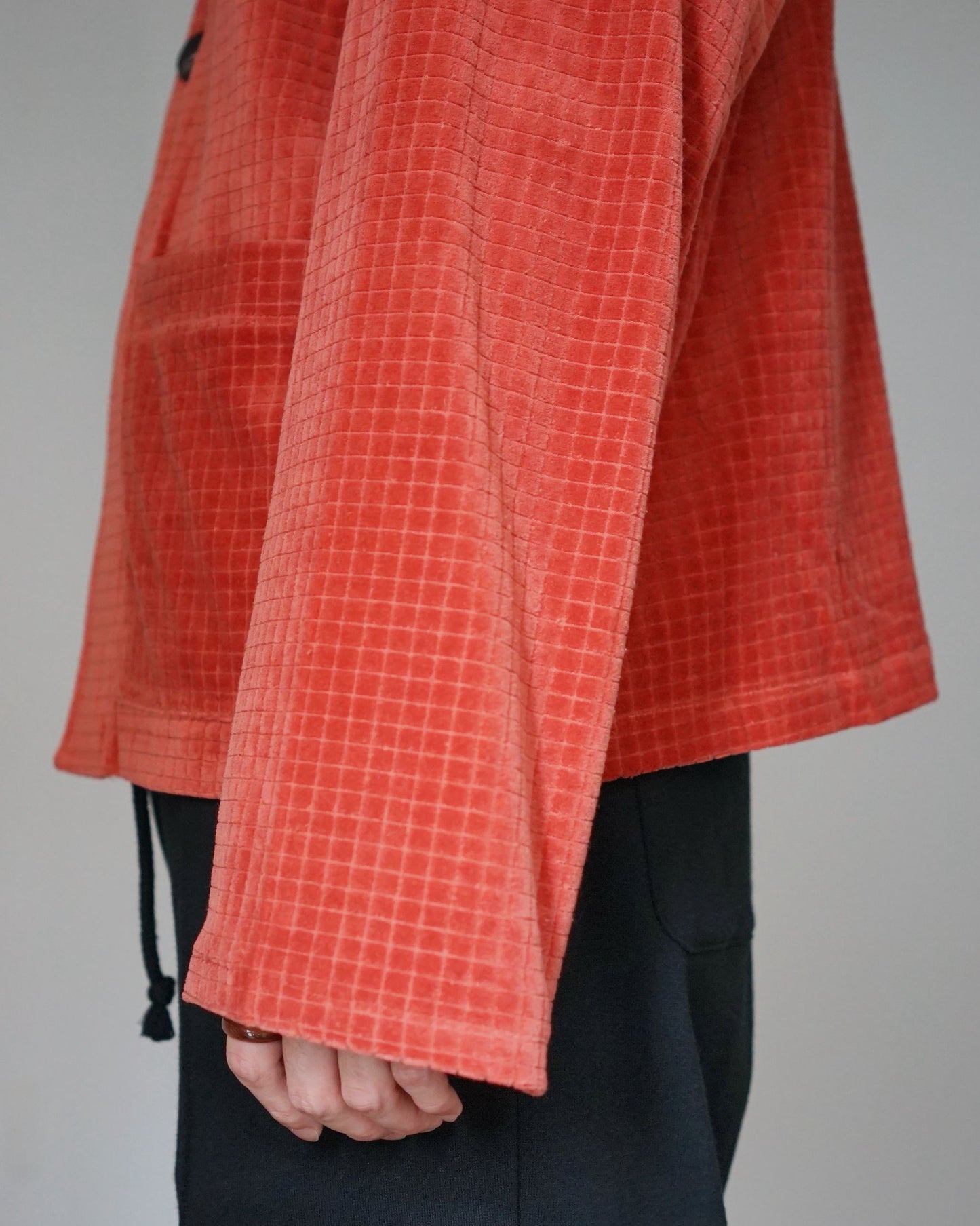 MATSUFUJI / Velor Block Check Jacquard Cardigan "RED"