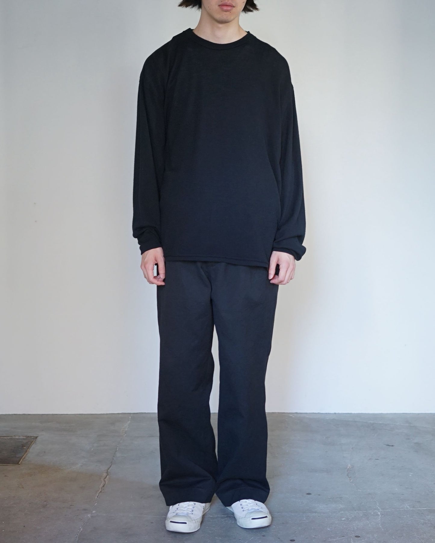 ulterior / SUPER FINE WOOL COTTON L/S "BLACK"