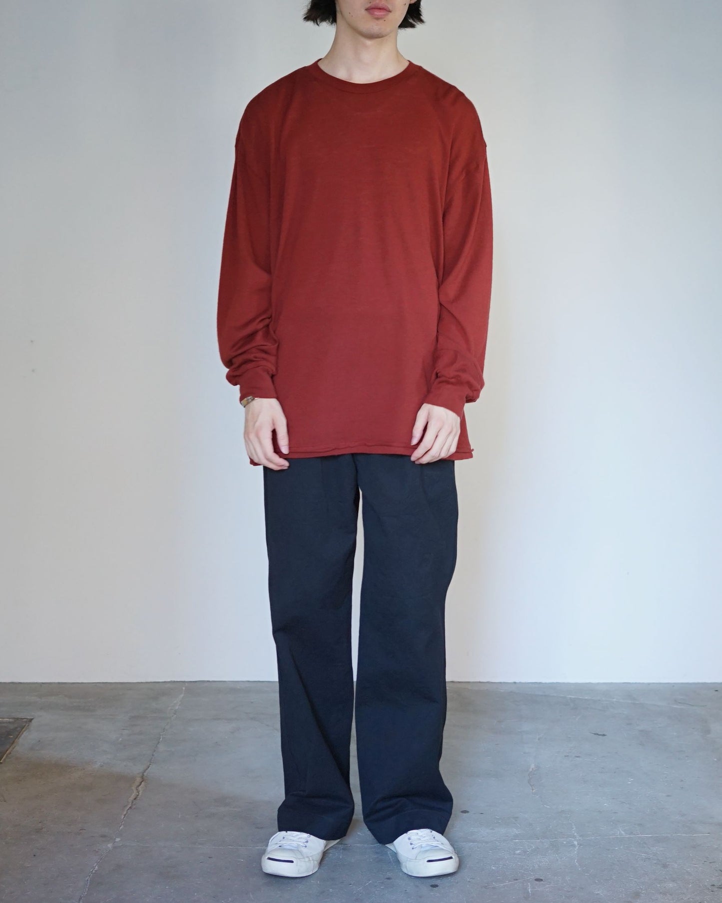 ulterior / SUPER FINE WOOL COTTON L/S "RED WOOD"