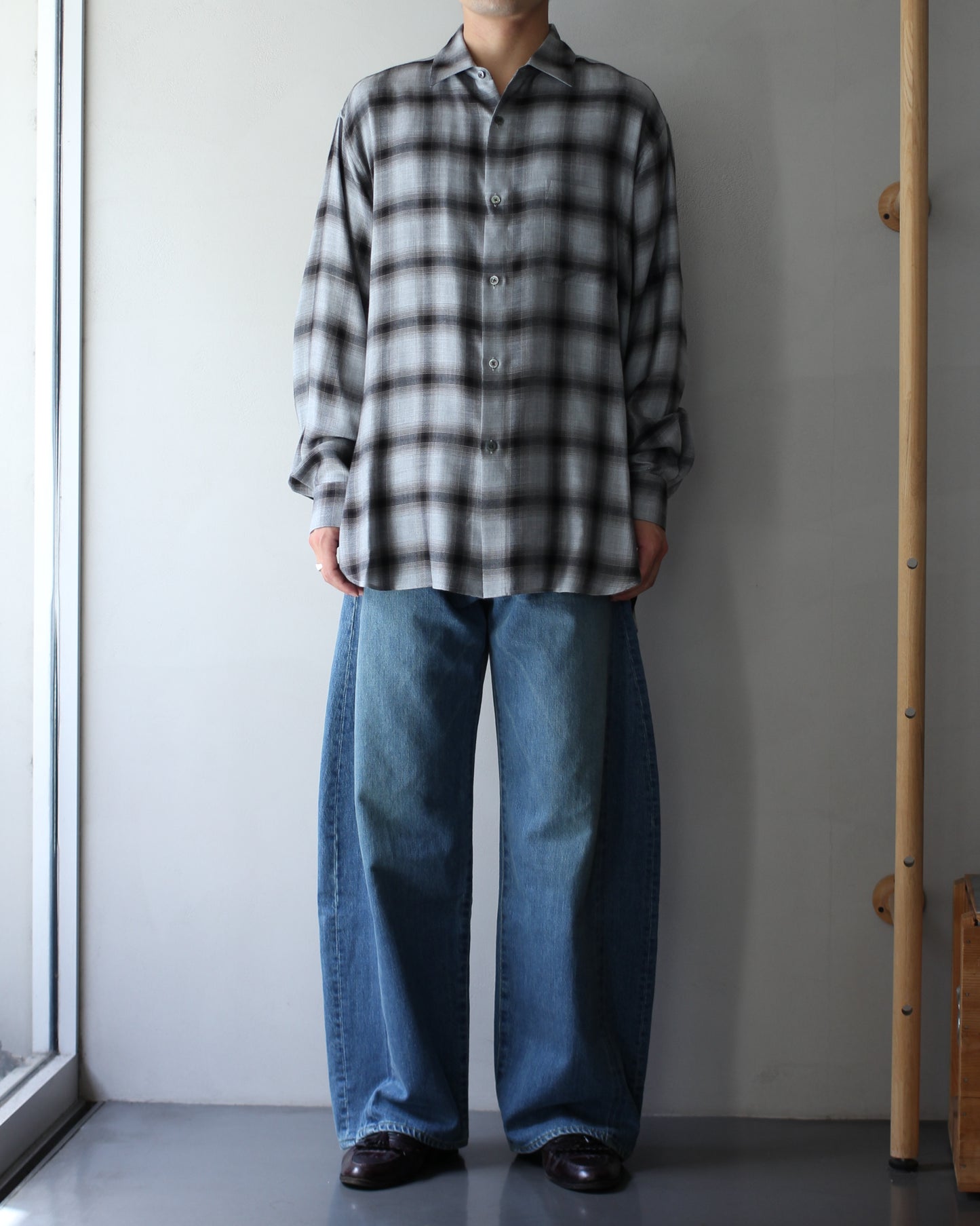 ssstein/RAYON/LYOCELL CHECK OVERSIZED DOWN PAT SHIRT "BLACK OMBRE"