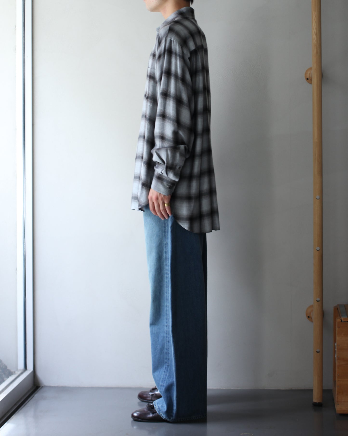 ssstein/RAYON/LYOCELL CHECK OVERSIZED DOWN PAT SHIRT "BLACK OMBRE"
