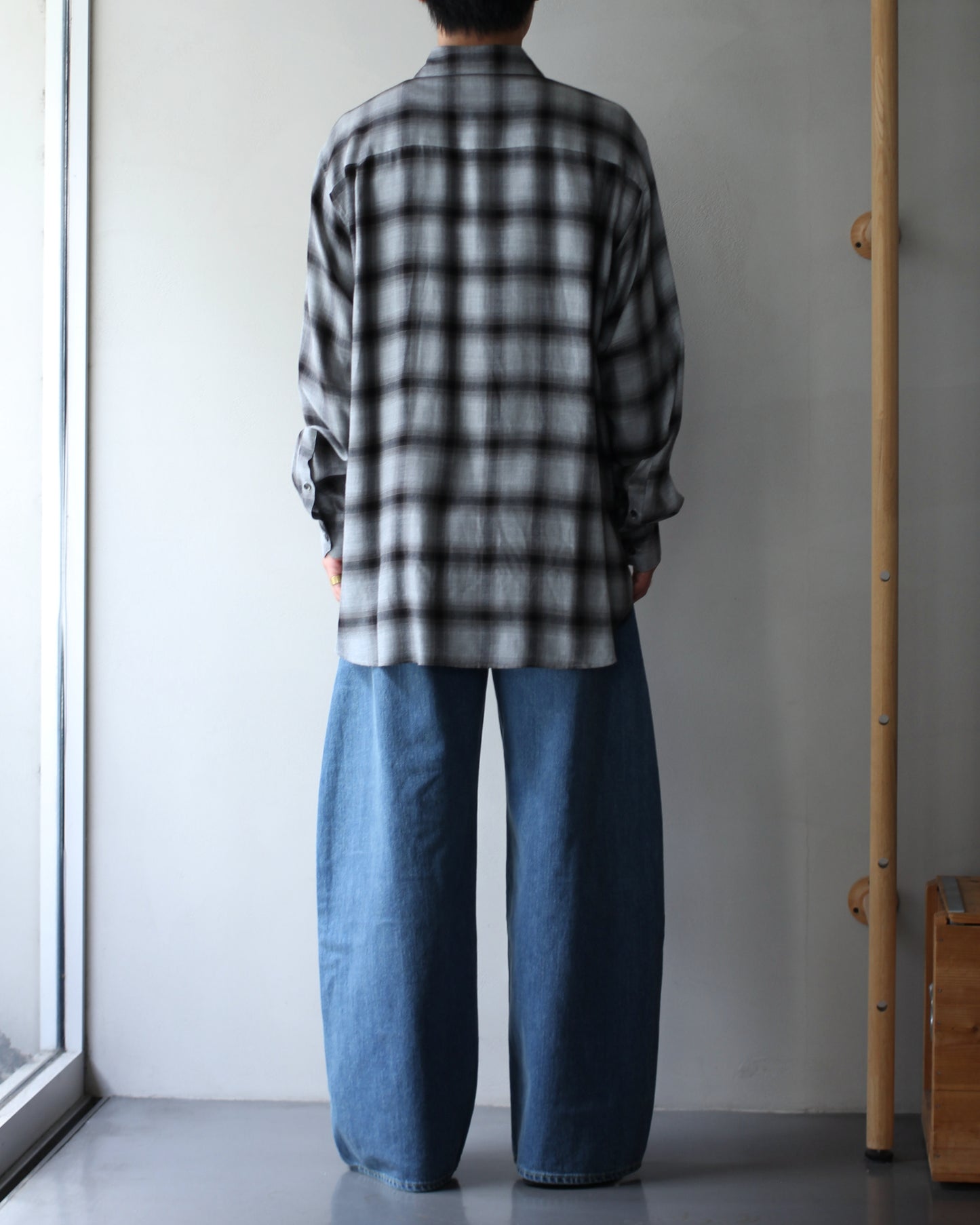 ssstein/RAYON/LYOCELL CHECK OVERSIZED DOWN PAT SHIRT "BLACK OMBRE"