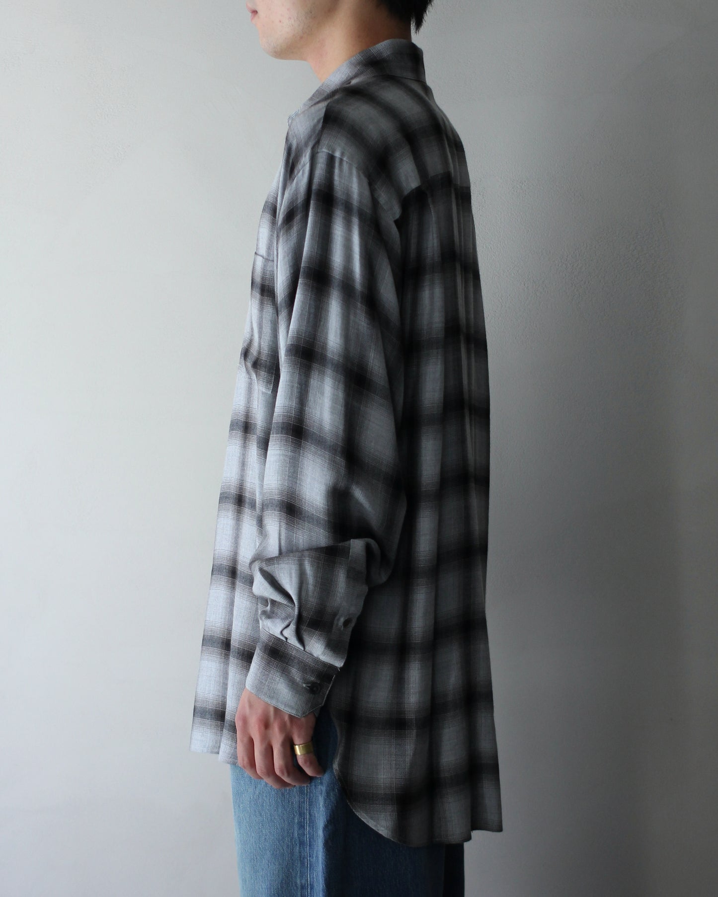ssstein/RAYON/LYOCELL CHECK OVERSIZED DOWN PAT SHIRT "BLACK OMBRE"