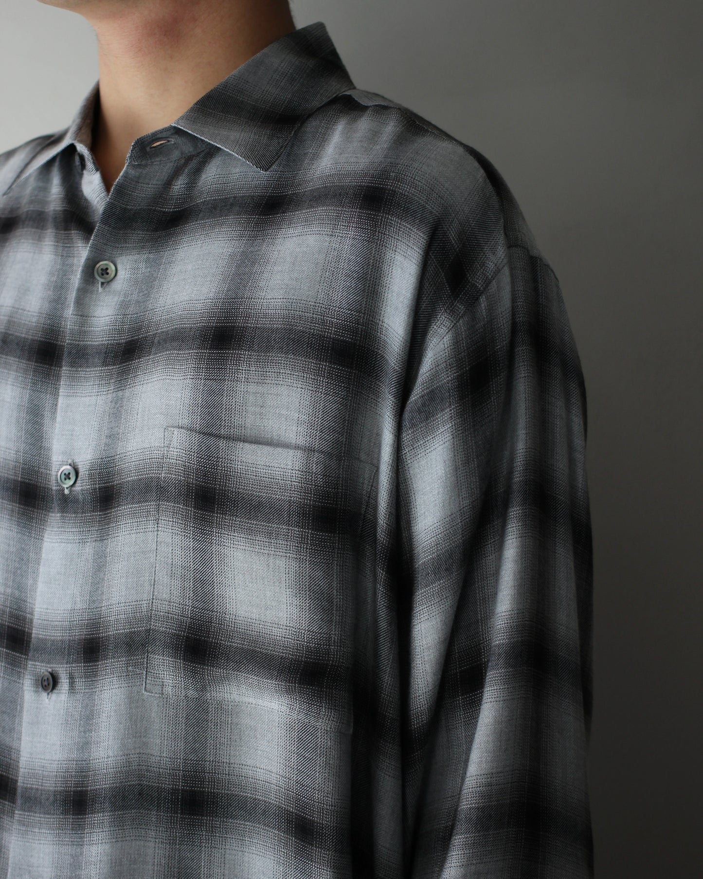 ssstein/RAYON/LYOCELL CHECK OVERSIZED DOWN PAT SHIRT "BLACK OMBRE"