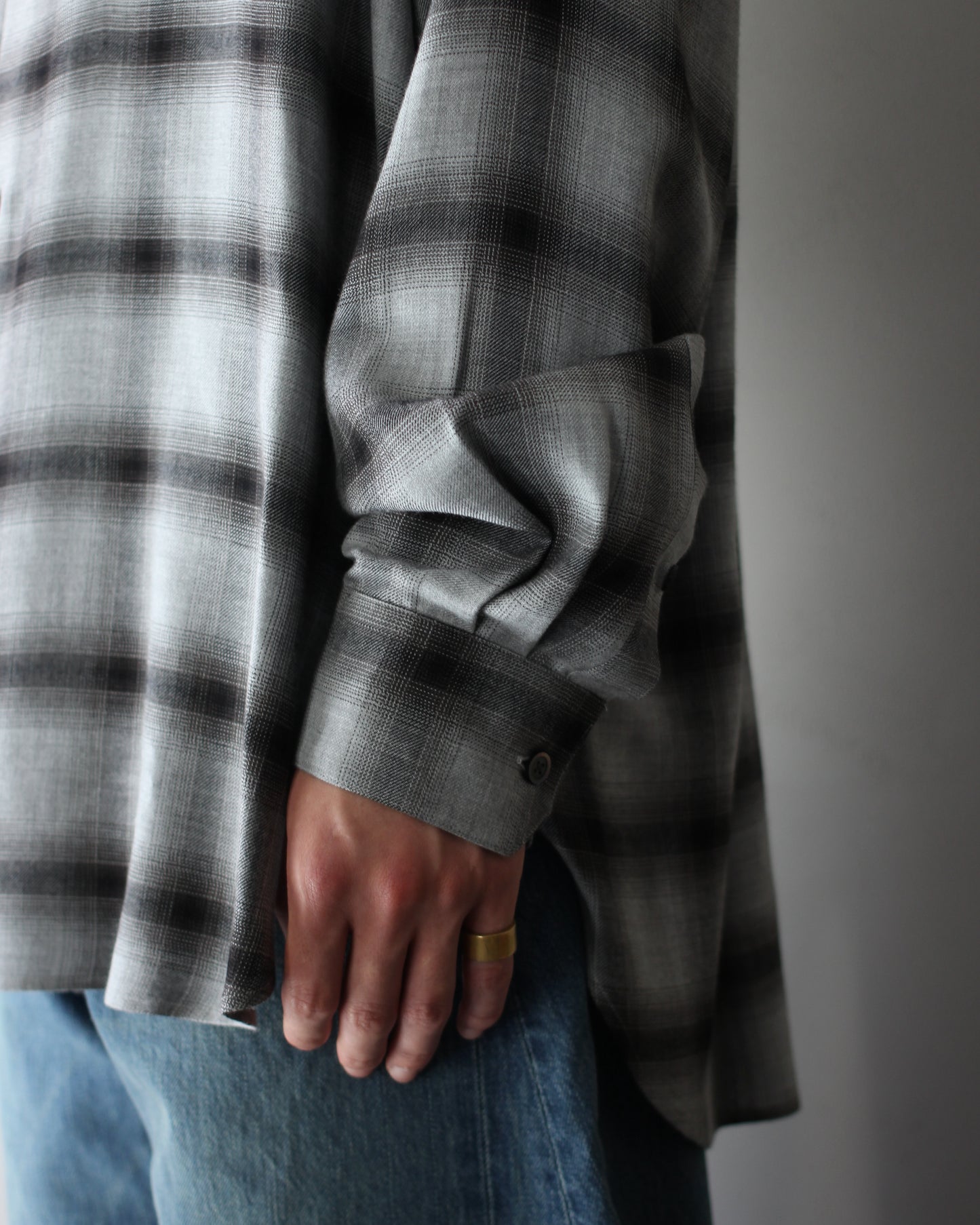ssstein/RAYON/LYOCELL CHECK OVERSIZED DOWN PAT SHIRT "BLACK OMBRE"