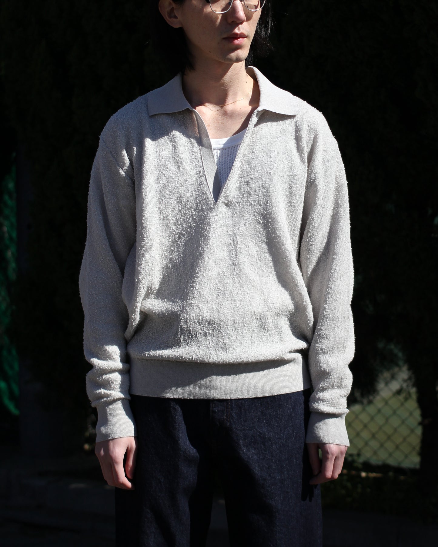 ssstein/SHEER LIGHT KNIT SKIPPER LS "PALE GREY"