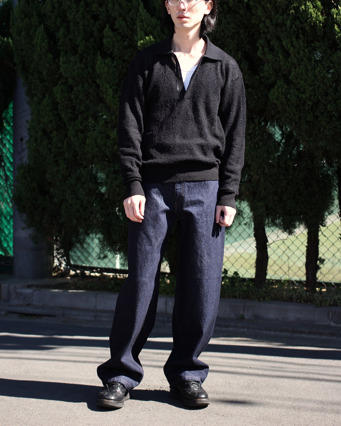 ssstein/SHEER LIGHT KNIT SKIPPER LS "BLACK"
