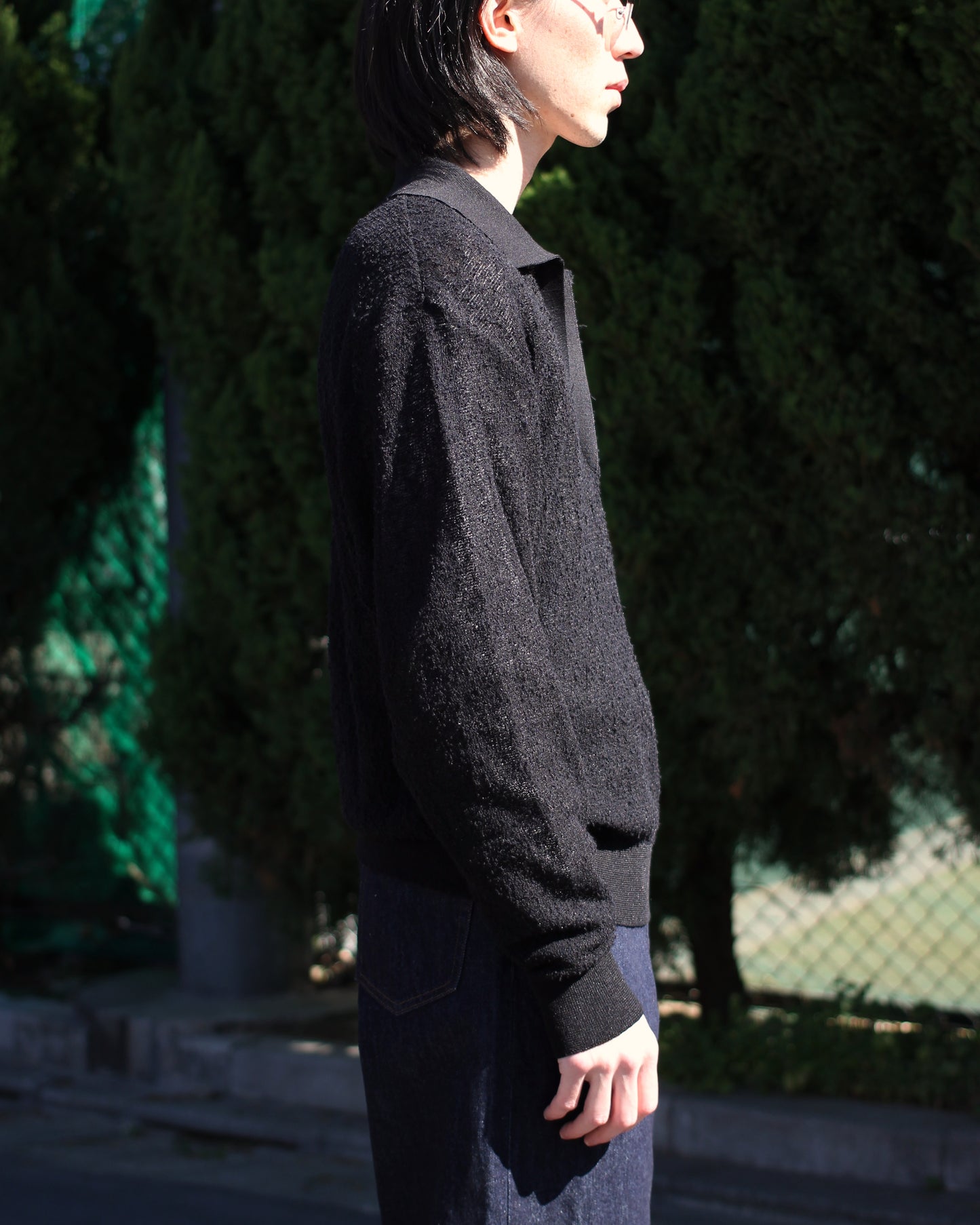 ssstein/SHEER LIGHT KNIT SKIPPER LS "BLACK"