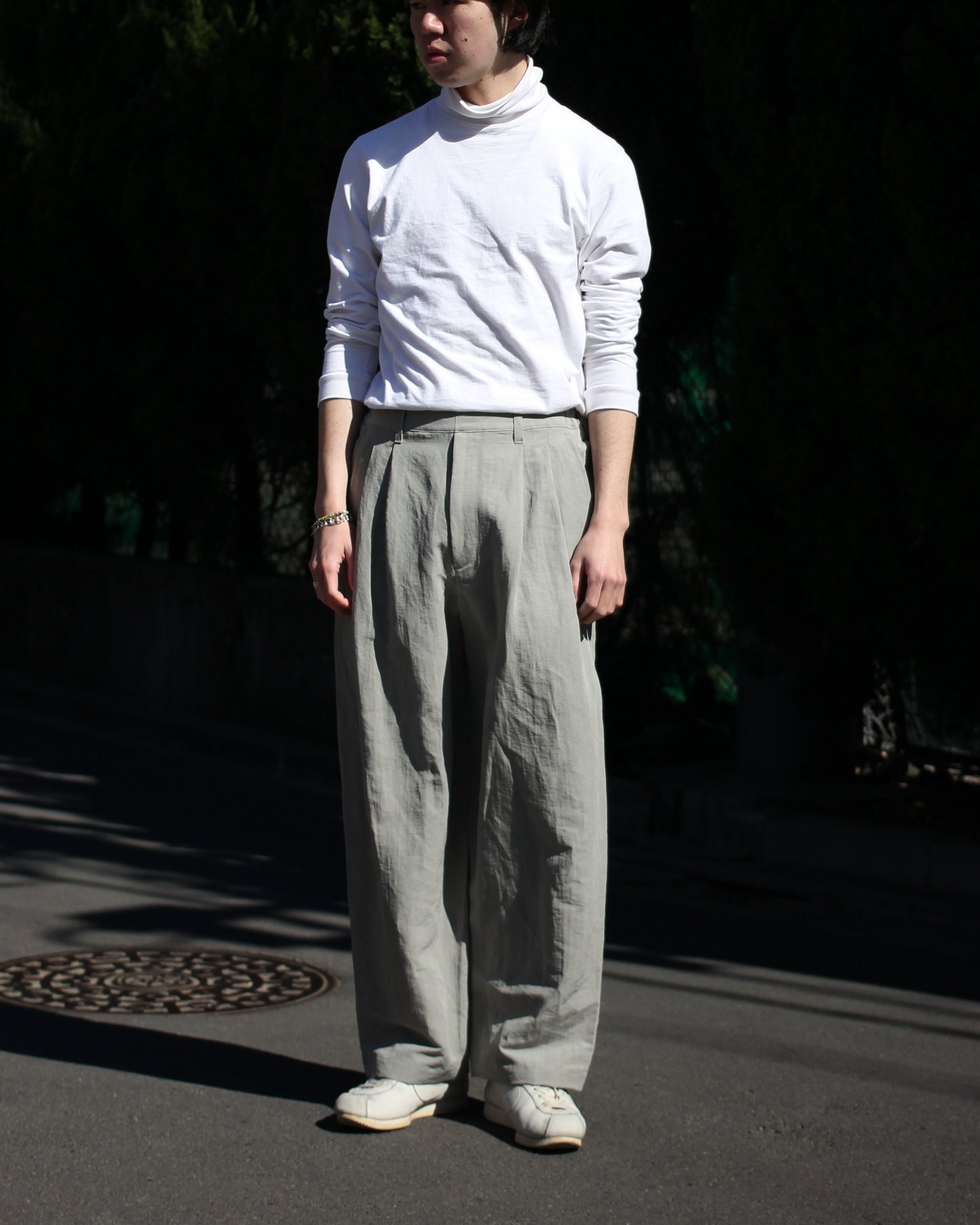 ssstein/LI/NY POPLIN WIDE EASY TROUSERS "BEIGE GREY"
