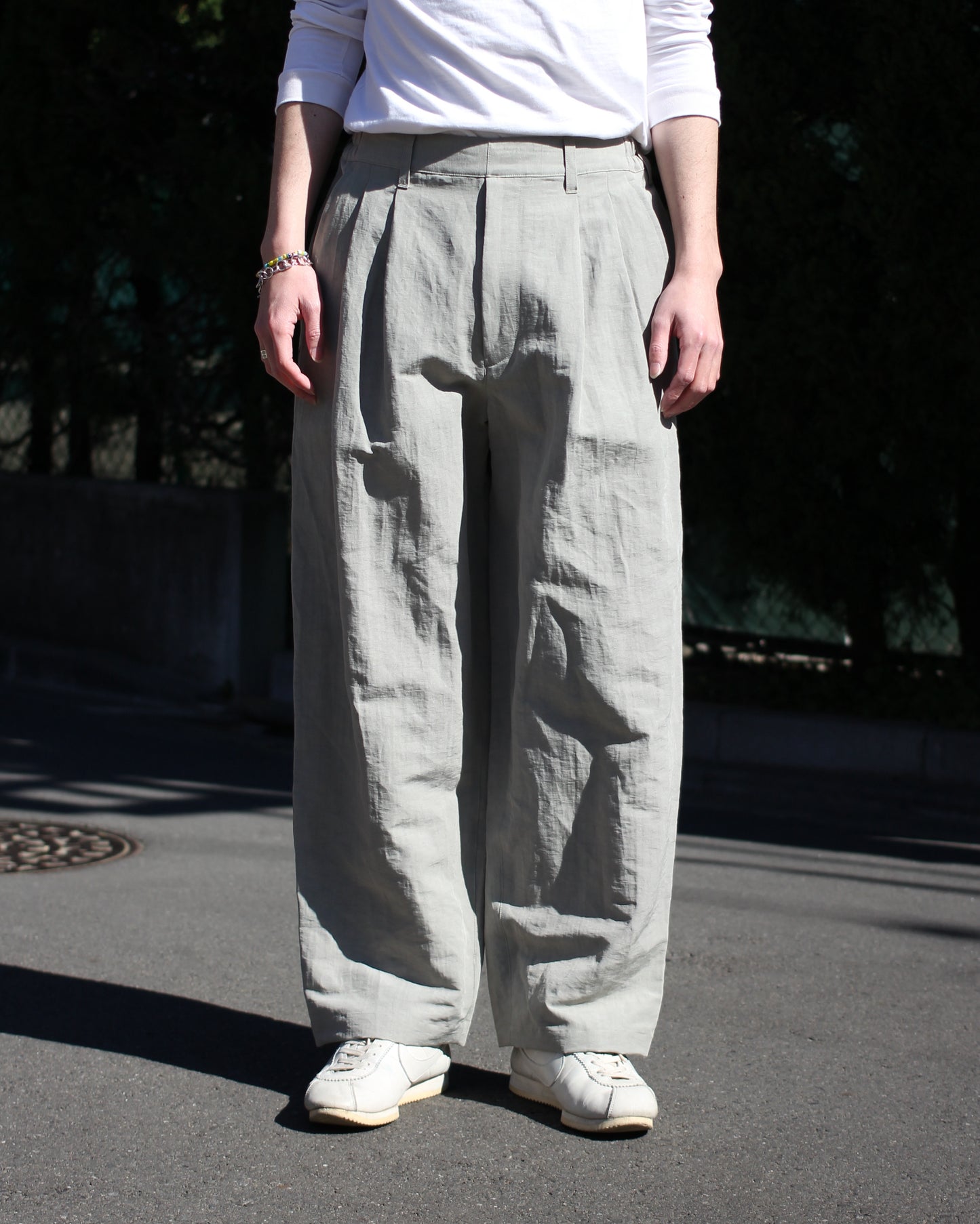 ssstein/LI/NY POPLIN WIDE EASY TROUSERS "BEIGE GREY"