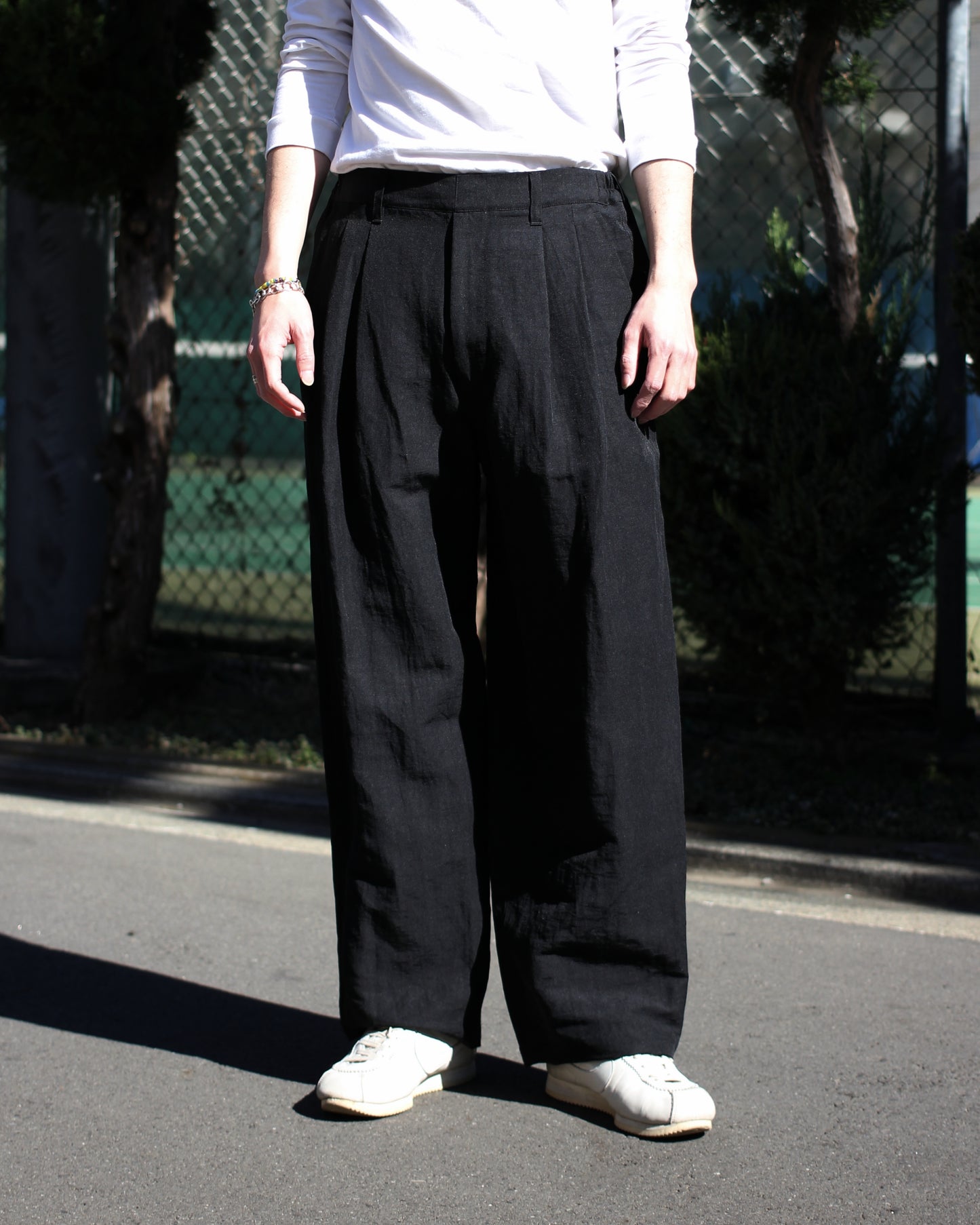 ssstein/LI/NY POPLIN WIDE EASY TROUSERS "BLACK"
