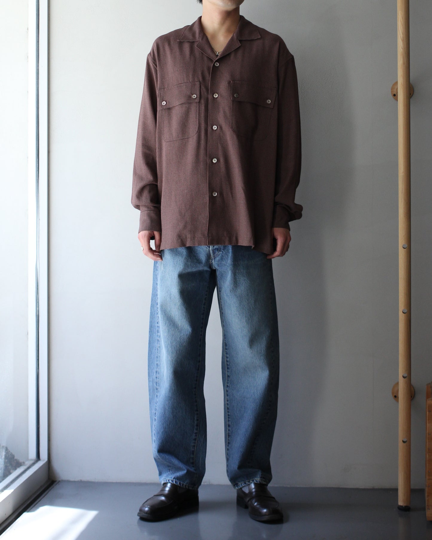 ULTERIOR / RAYON LINEN CHECK W/P SHIRT “BROWN / BLACK”