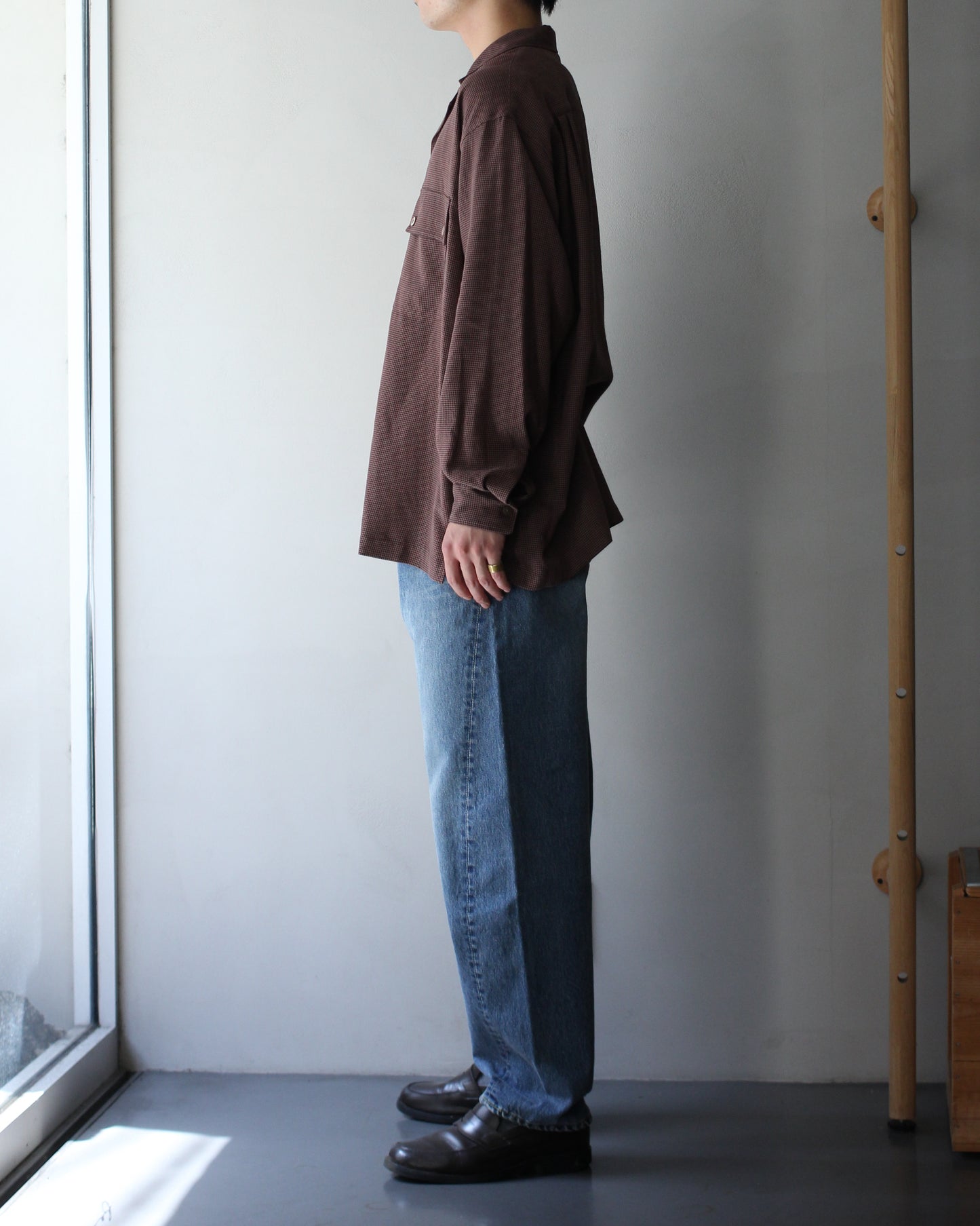 ULTERIOR / RAYON LINEN CHECK W/P SHIRT “BROWN / BLACK”