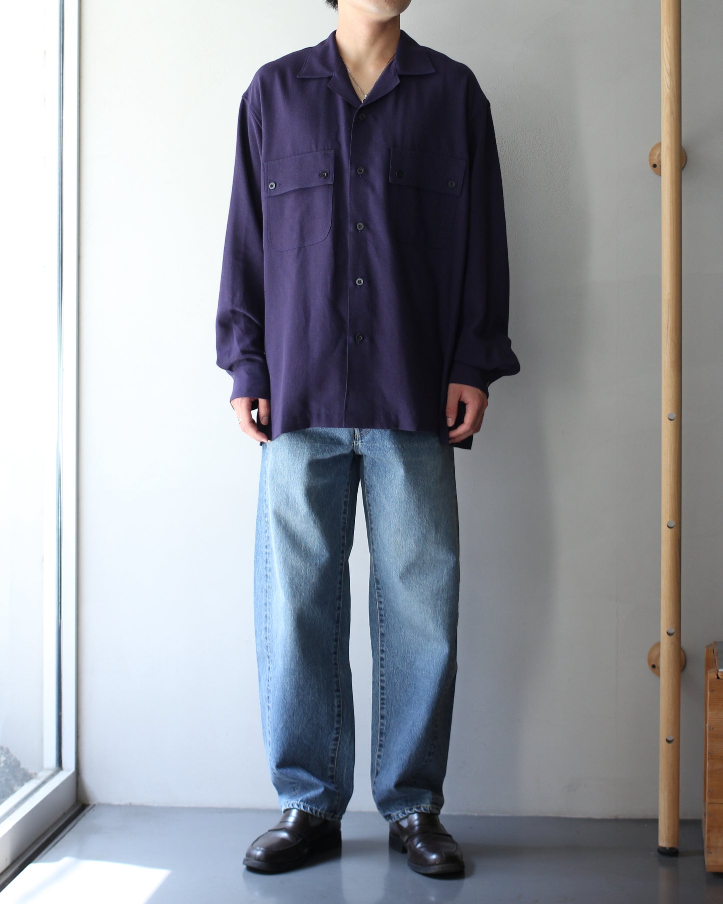 ULTERIOR / RAYON LINEN CHECK W/P SHIRT “BLUE / BROWN”