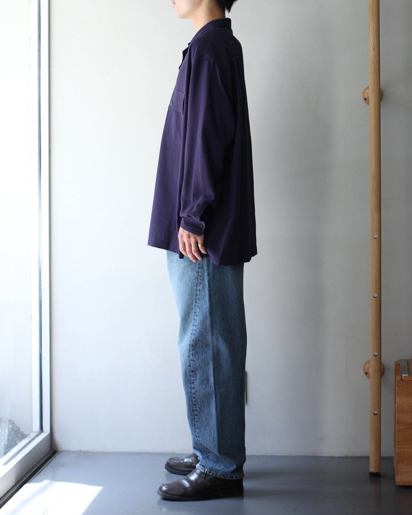 ULTERIOR / RAYON LINEN CHECK W/P SHIRT “BLUE / BROWN”