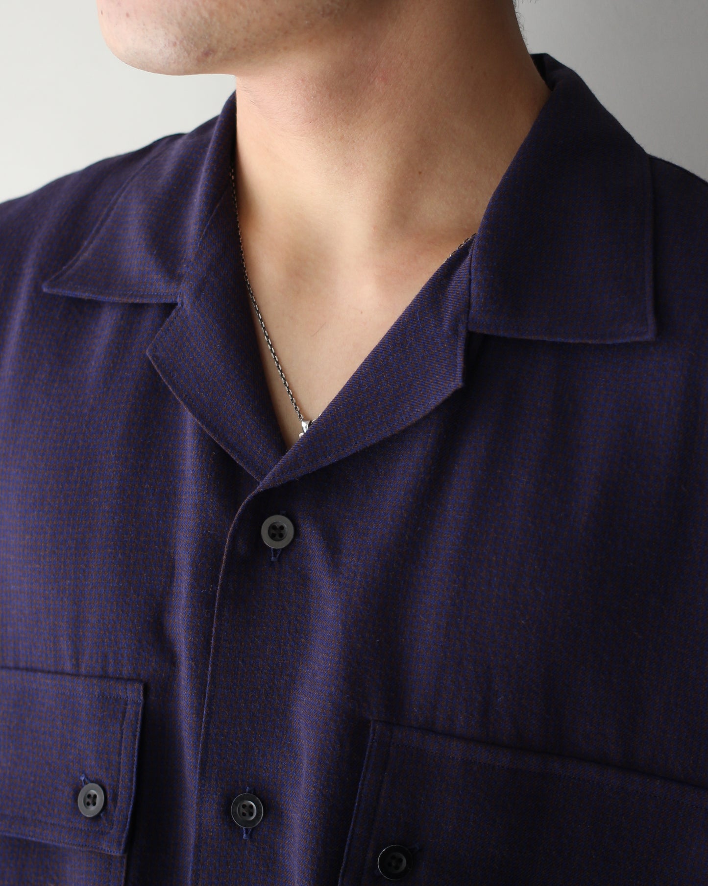 ULTERIOR / RAYON LINEN CHECK W/P SHIRT “BLUE / BROWN”