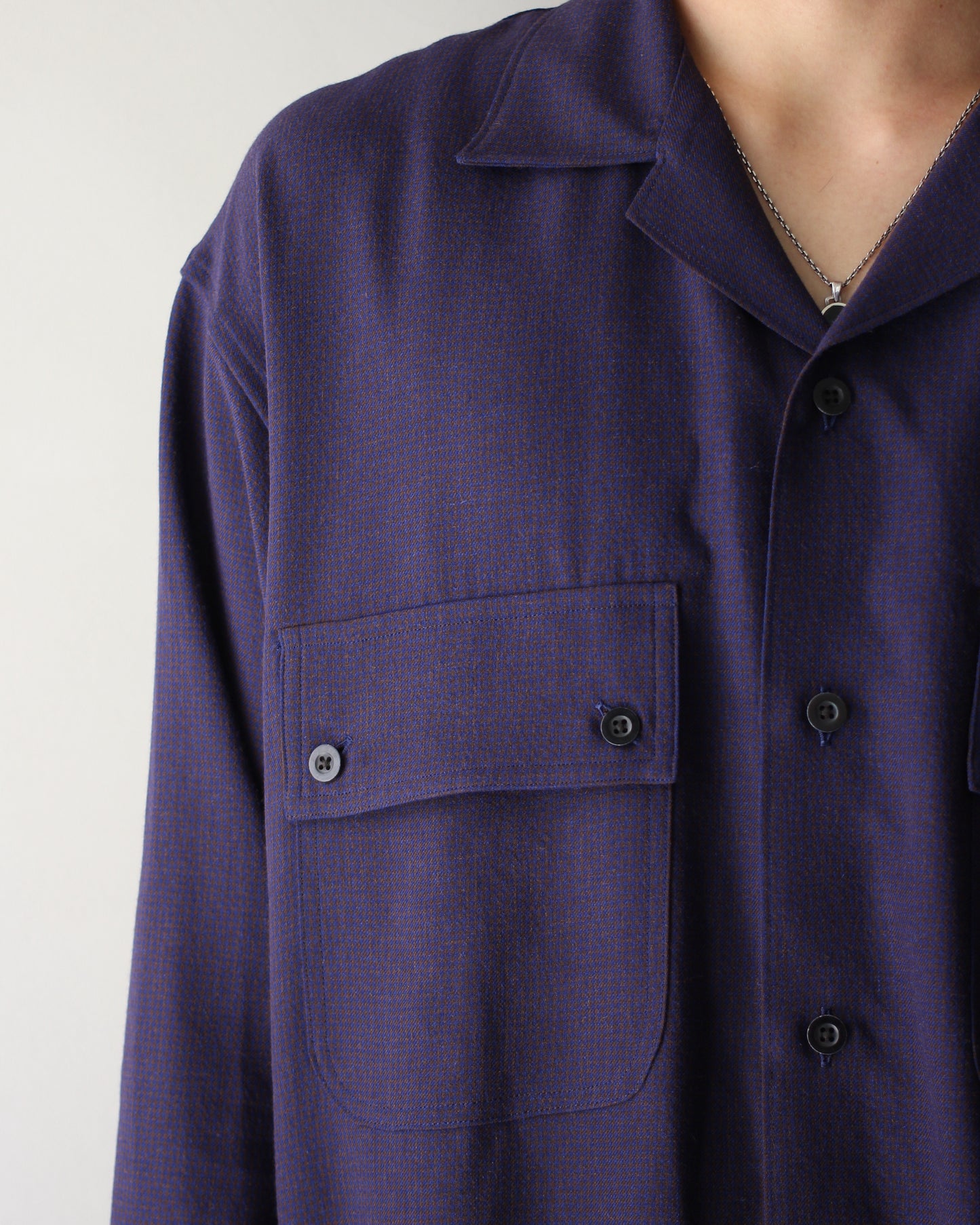 ULTERIOR / RAYON LINEN CHECK W/P SHIRT “BLUE / BROWN”
