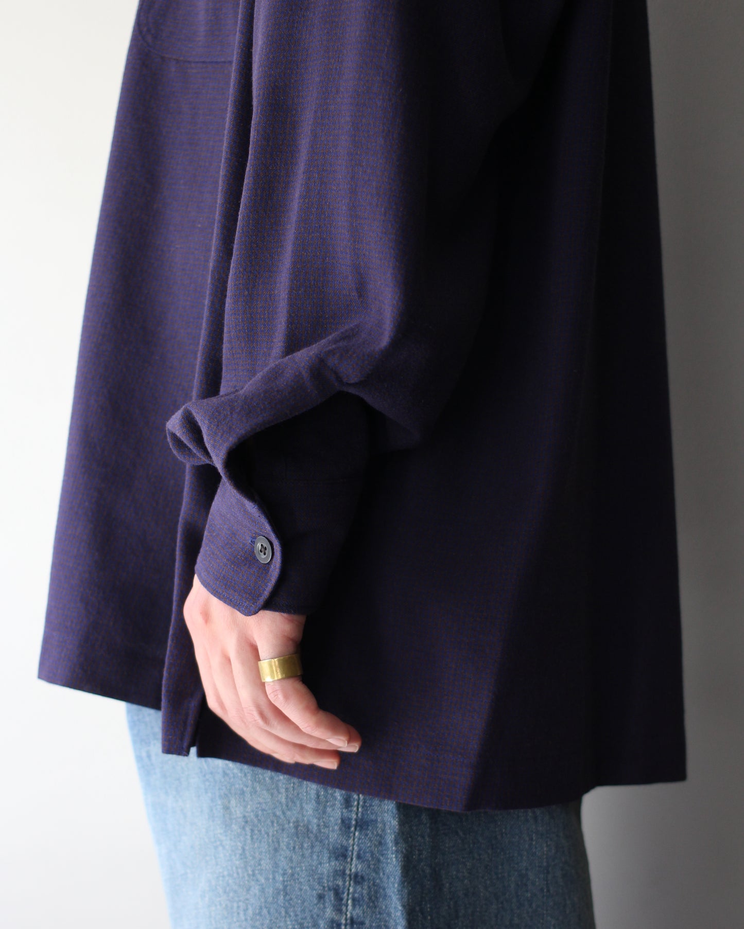 ULTERIOR / RAYON LINEN CHECK W/P SHIRT “BLUE / BROWN”