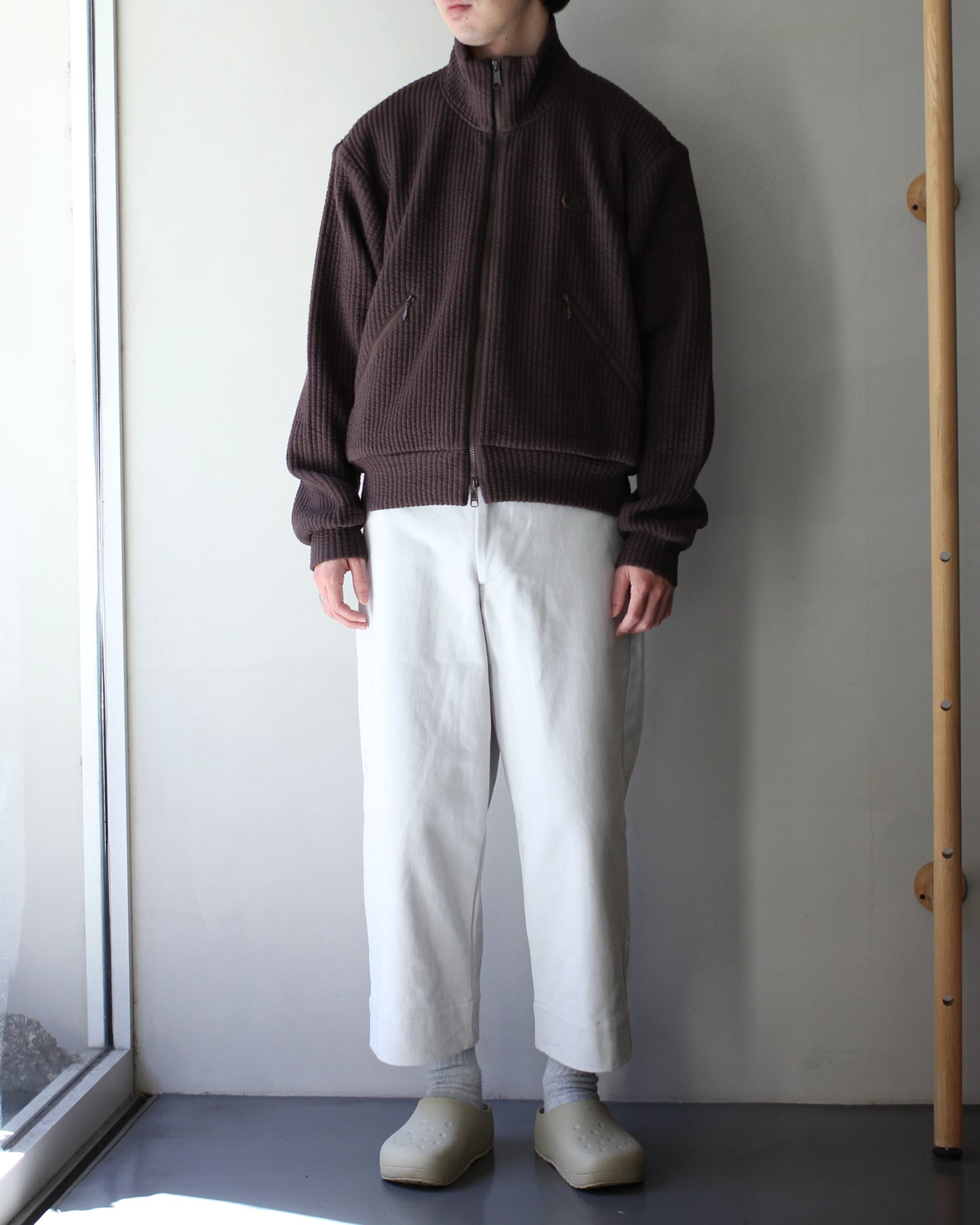 MATSUFUJI/STRIPE JACQUARD STAND COLLAR JACKET "BROWN"