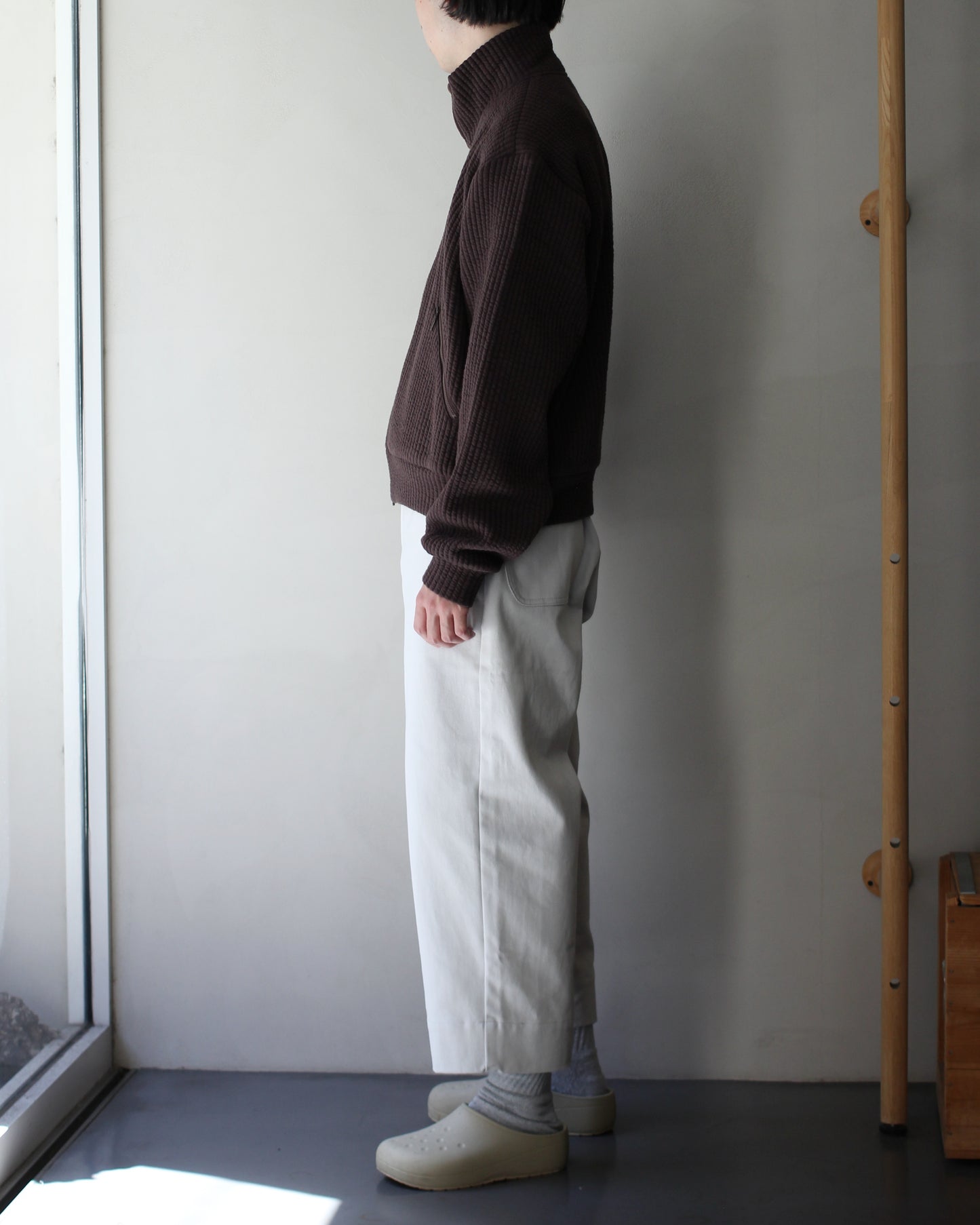 MATSUFUJI/STRIPE JACQUARD STAND COLLAR JACKET "BROWN"
