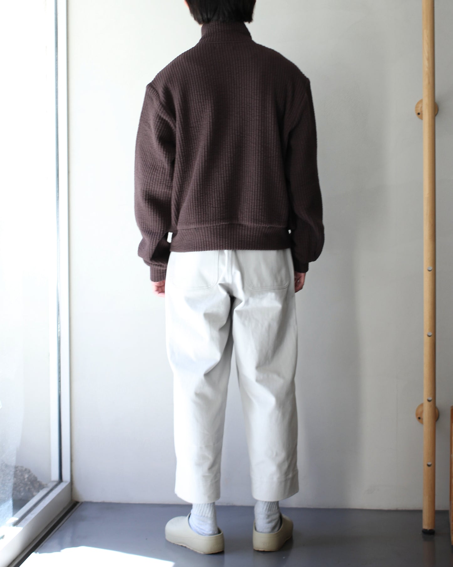 MATSUFUJI/STRIPE JACQUARD STAND COLLAR JACKET "BROWN"