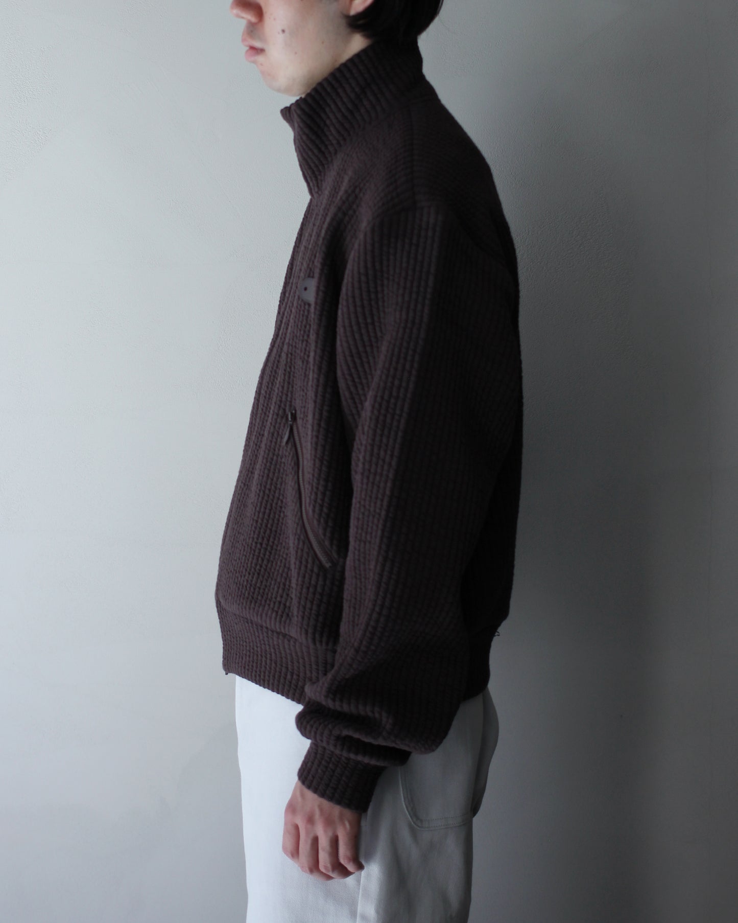 MATSUFUJI/STRIPE JACQUARD STAND COLLAR JACKET "BROWN"