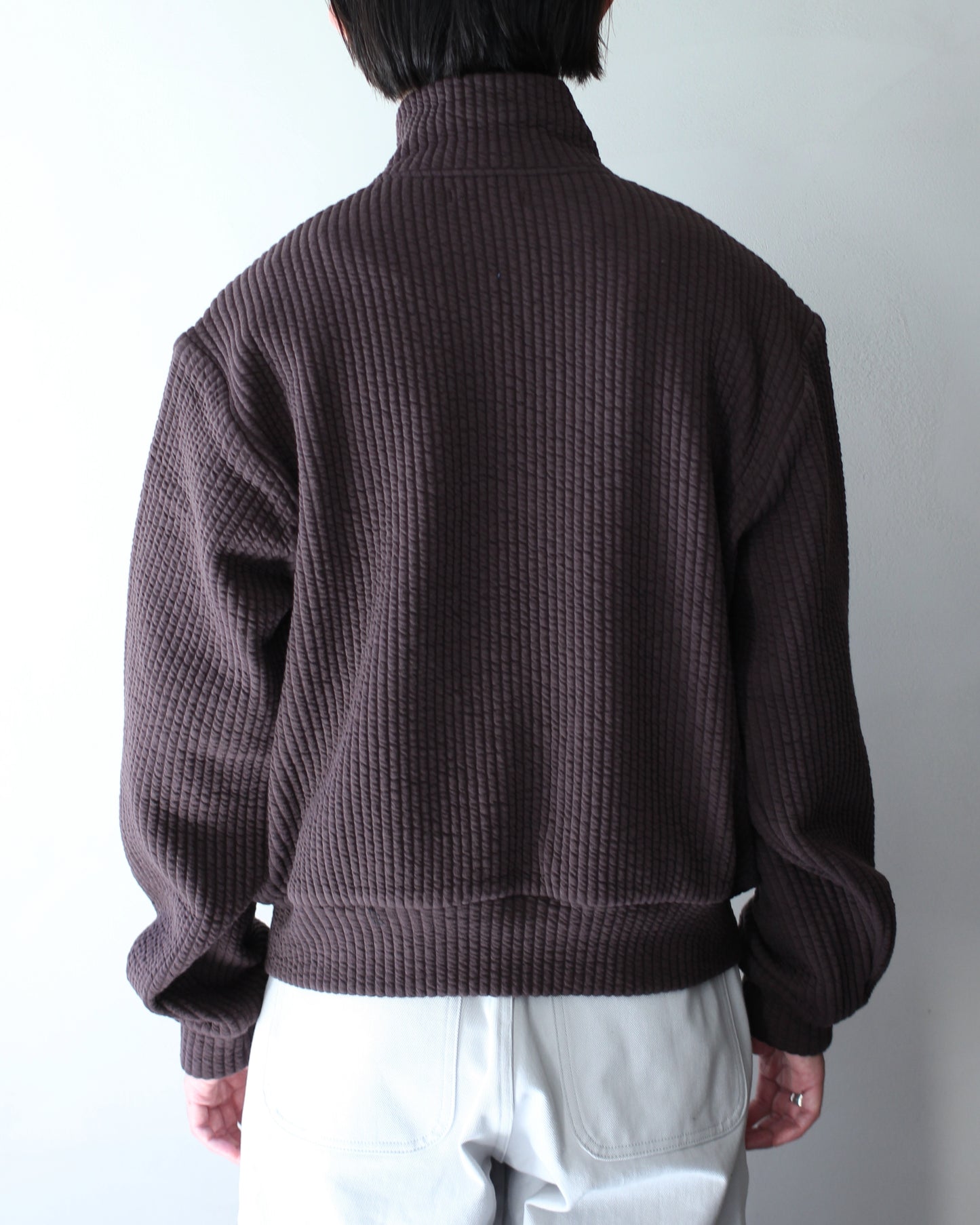 MATSUFUJI/STRIPE JACQUARD STAND COLLAR JACKET "BROWN"