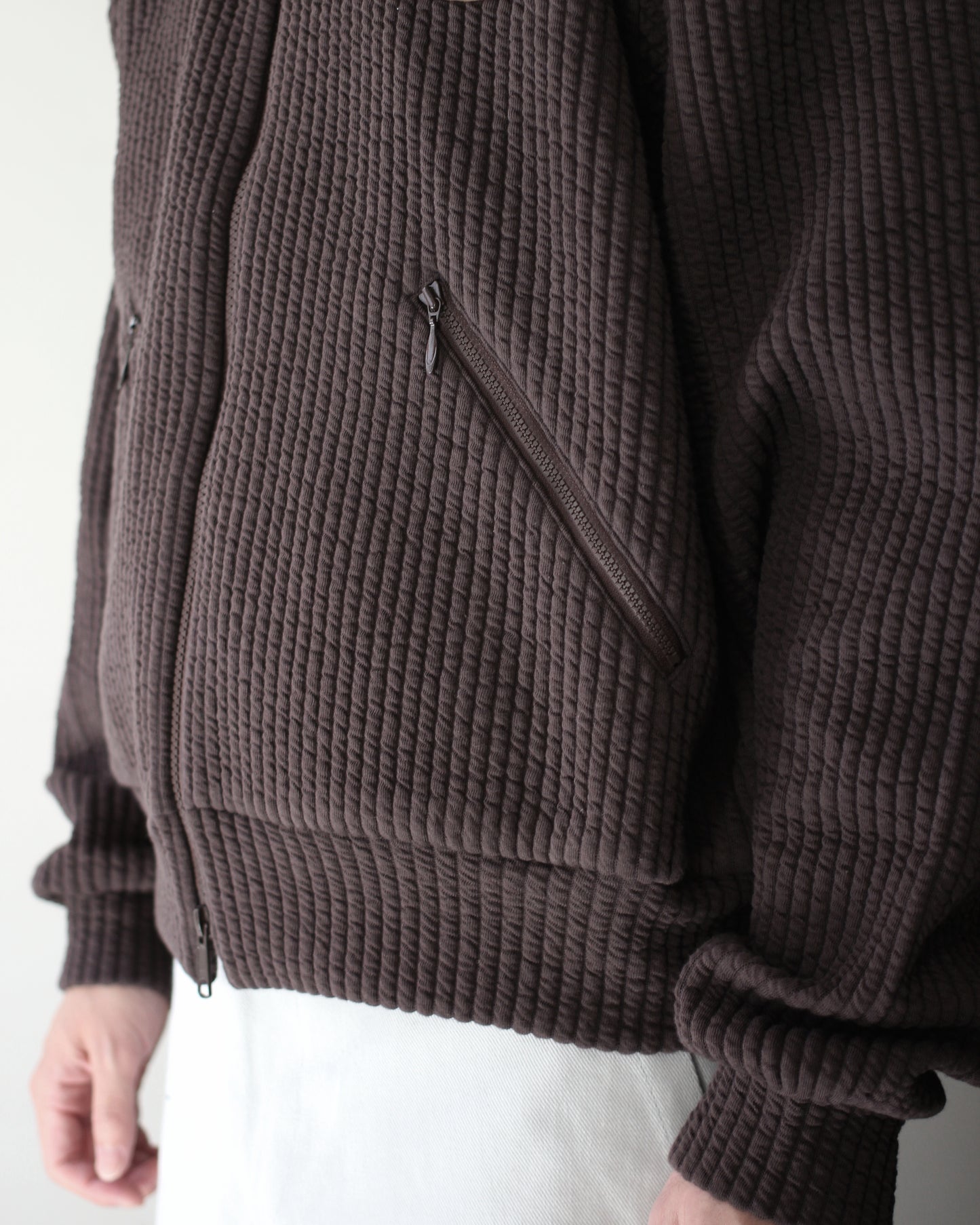 MATSUFUJI/STRIPE JACQUARD STAND COLLAR JACKET "BROWN"