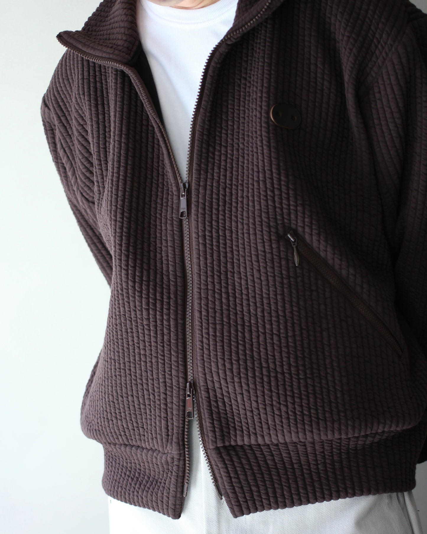 MATSUFUJI/STRIPE JACQUARD STAND COLLAR JACKET "BROWN"