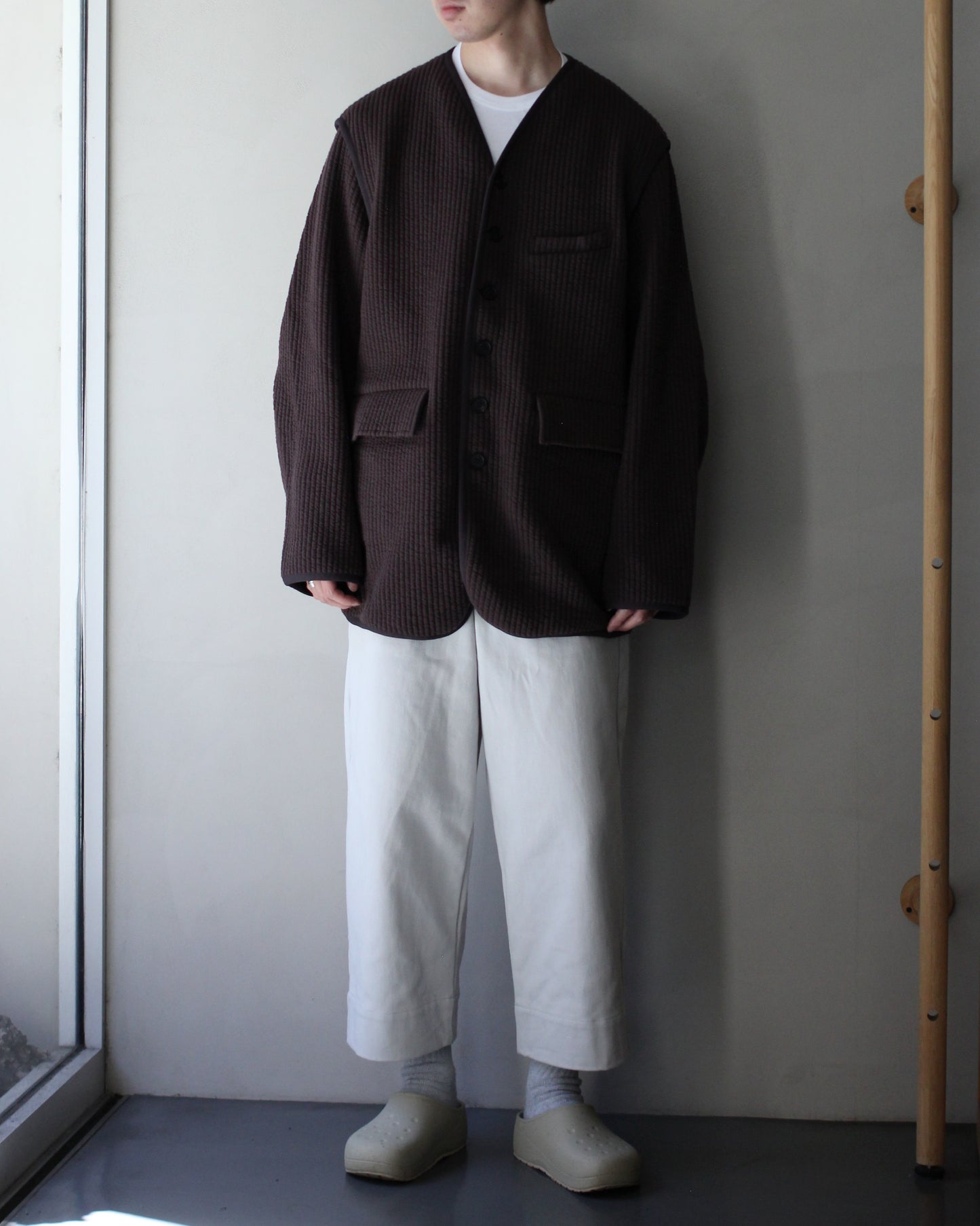 MATSUFUJI/STRIPE JACQUARD OVER JACKET "BROWN"
