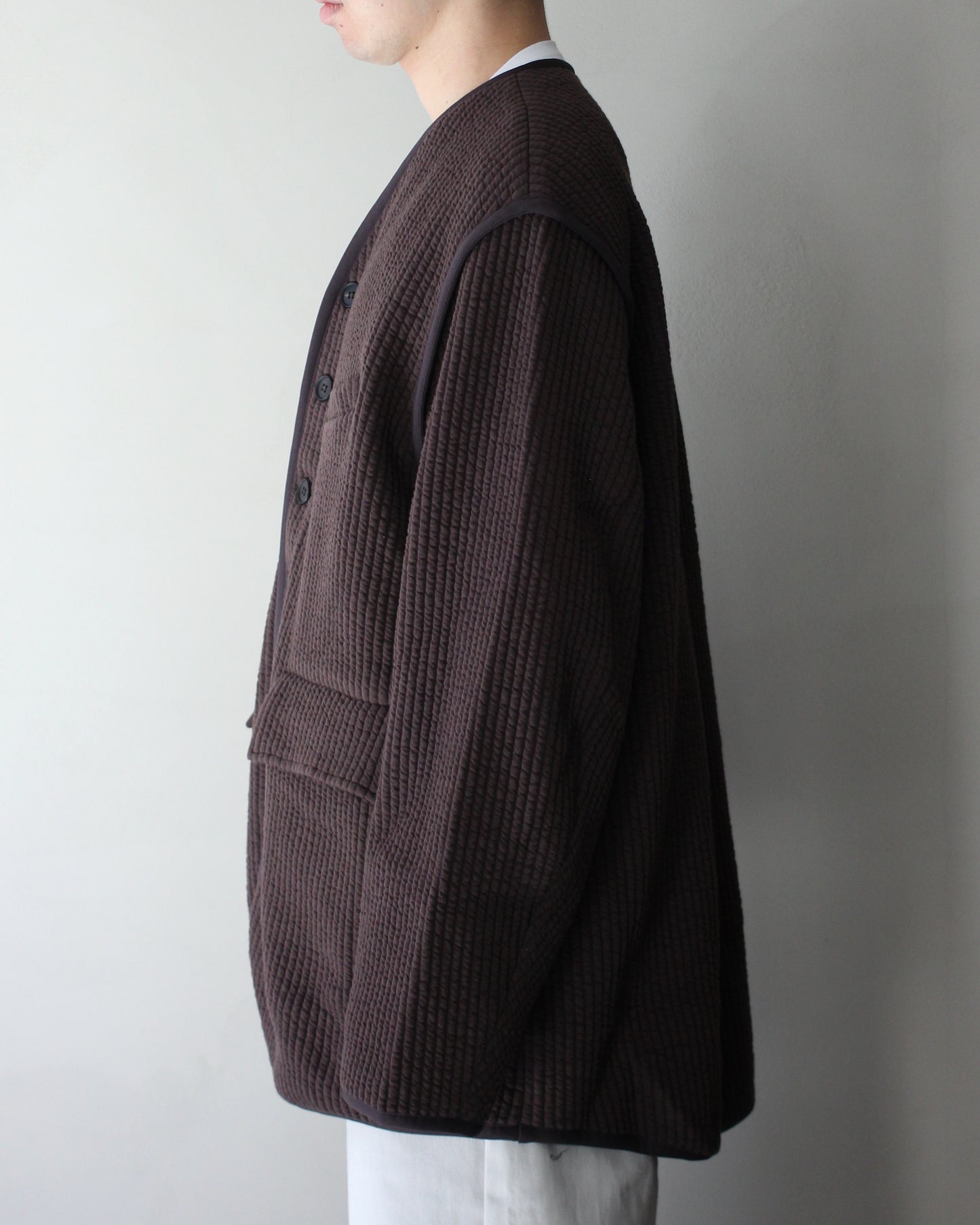 MATSUFUJI/STRIPE JACQUARD OVER JACKET "BROWN"