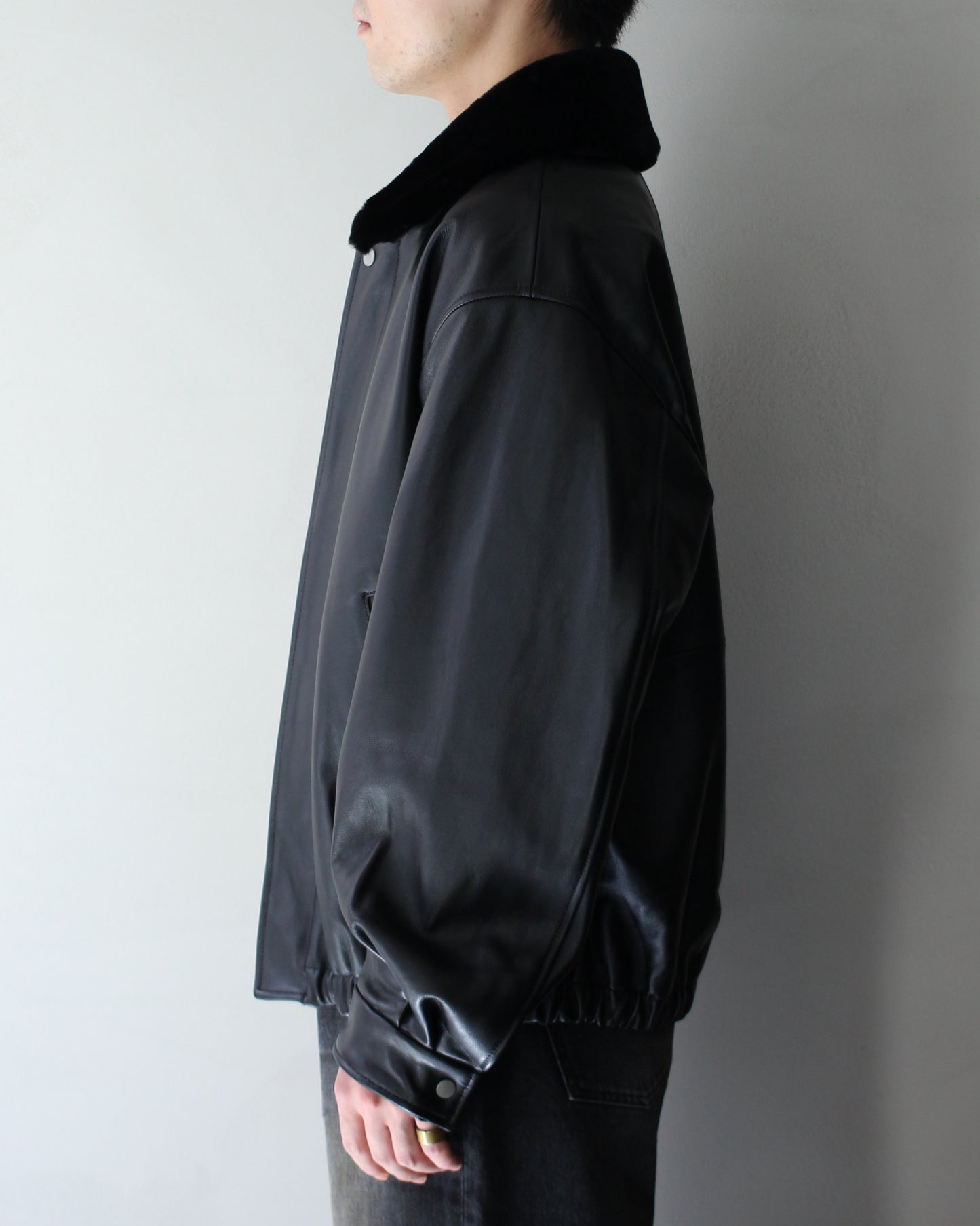 ssstein/MOUTON COLLAR SHEEP LEATHER ZIP JACKET "BLACK"