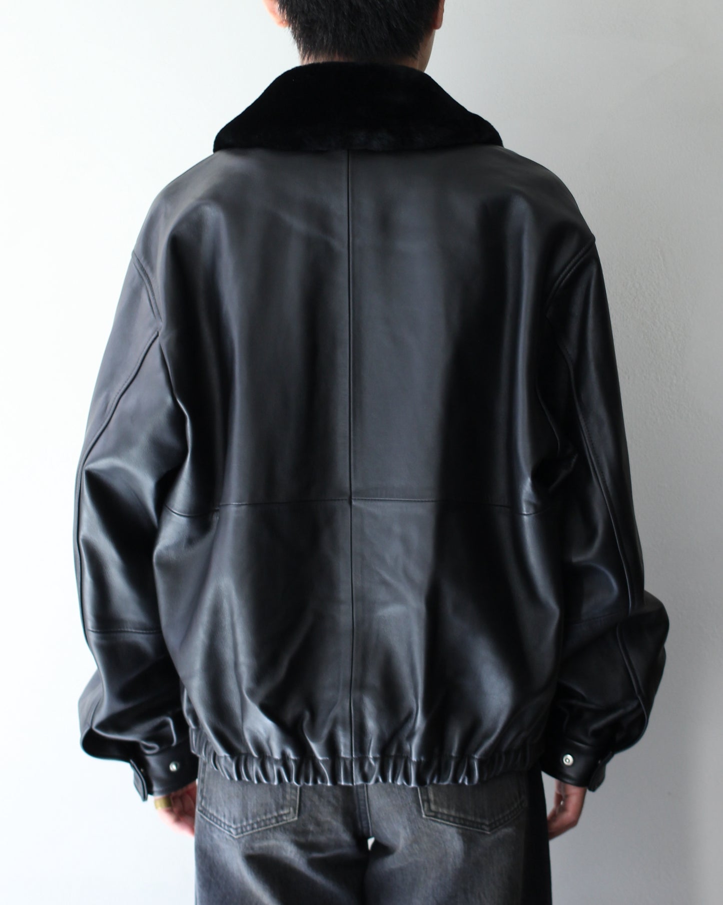 ssstein/MOUTON COLLAR SHEEP LEATHER ZIP JACKET "BLACK"