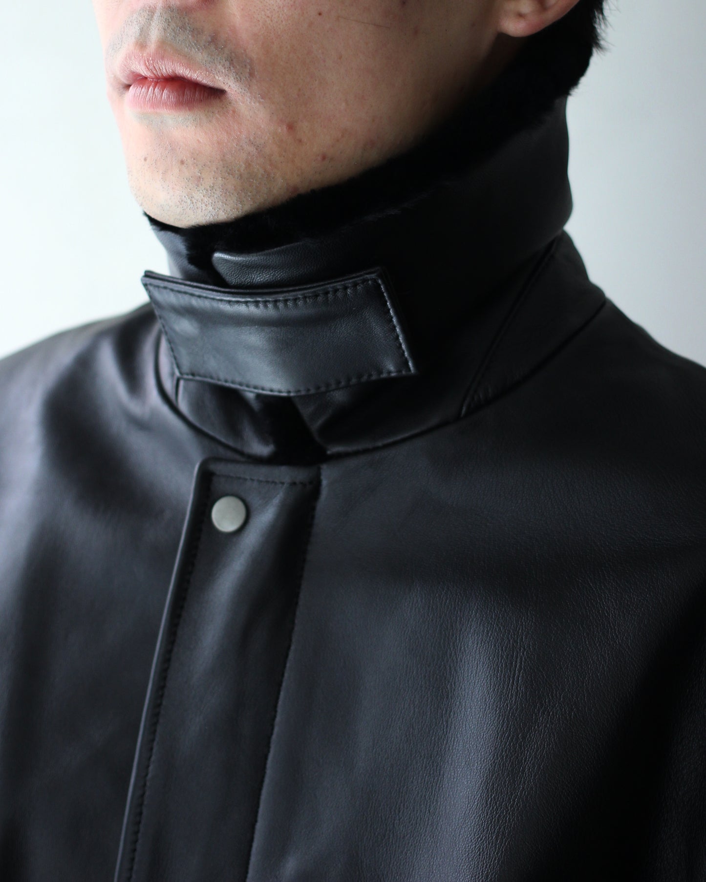 ssstein/MOUTON COLLAR SHEEP LEATHER ZIP JACKET "BLACK"