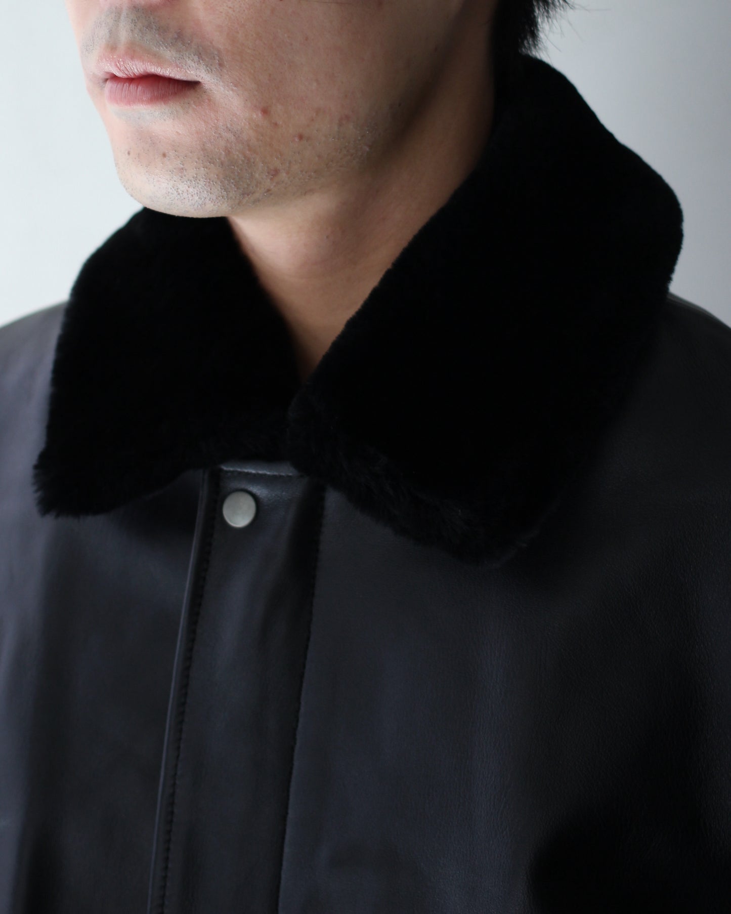 ssstein/MOUTON COLLAR SHEEP LEATHER ZIP JACKET "BLACK"