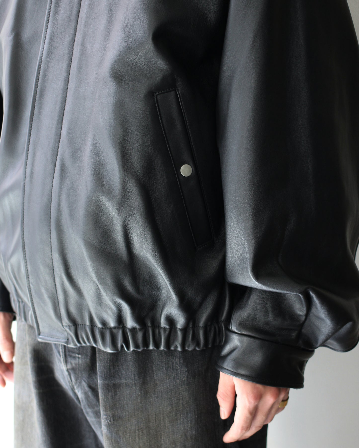 ssstein/MOUTON COLLAR SHEEP LEATHER ZIP JACKET "BLACK"
