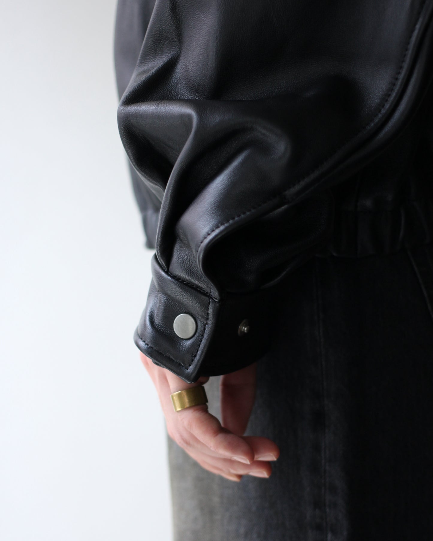 ssstein/MOUTON COLLAR SHEEP LEATHER ZIP JACKET "BLACK"
