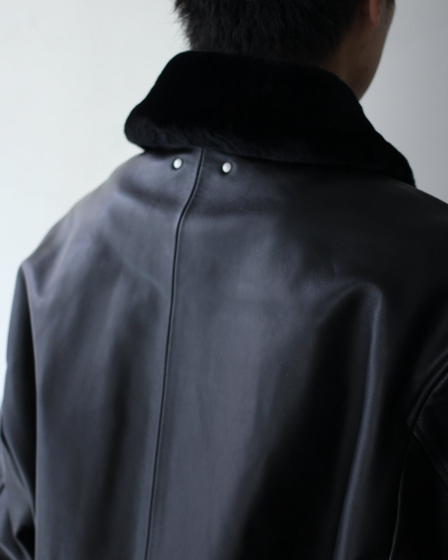 ssstein/MOUTON COLLAR SHEEP LEATHER ZIP JACKET "BLACK"