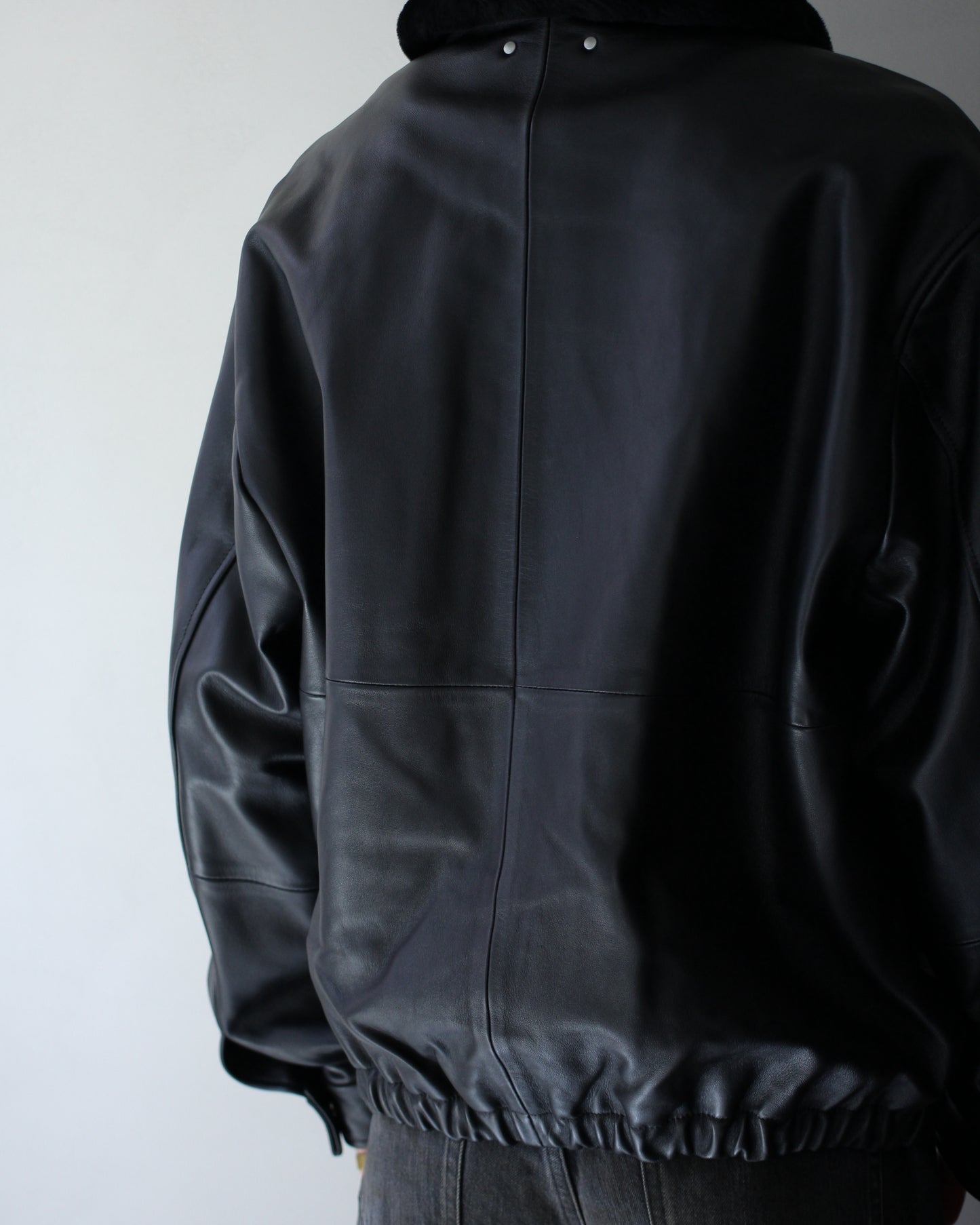 ssstein/MOUTON COLLAR SHEEP LEATHER ZIP JACKET "BLACK"