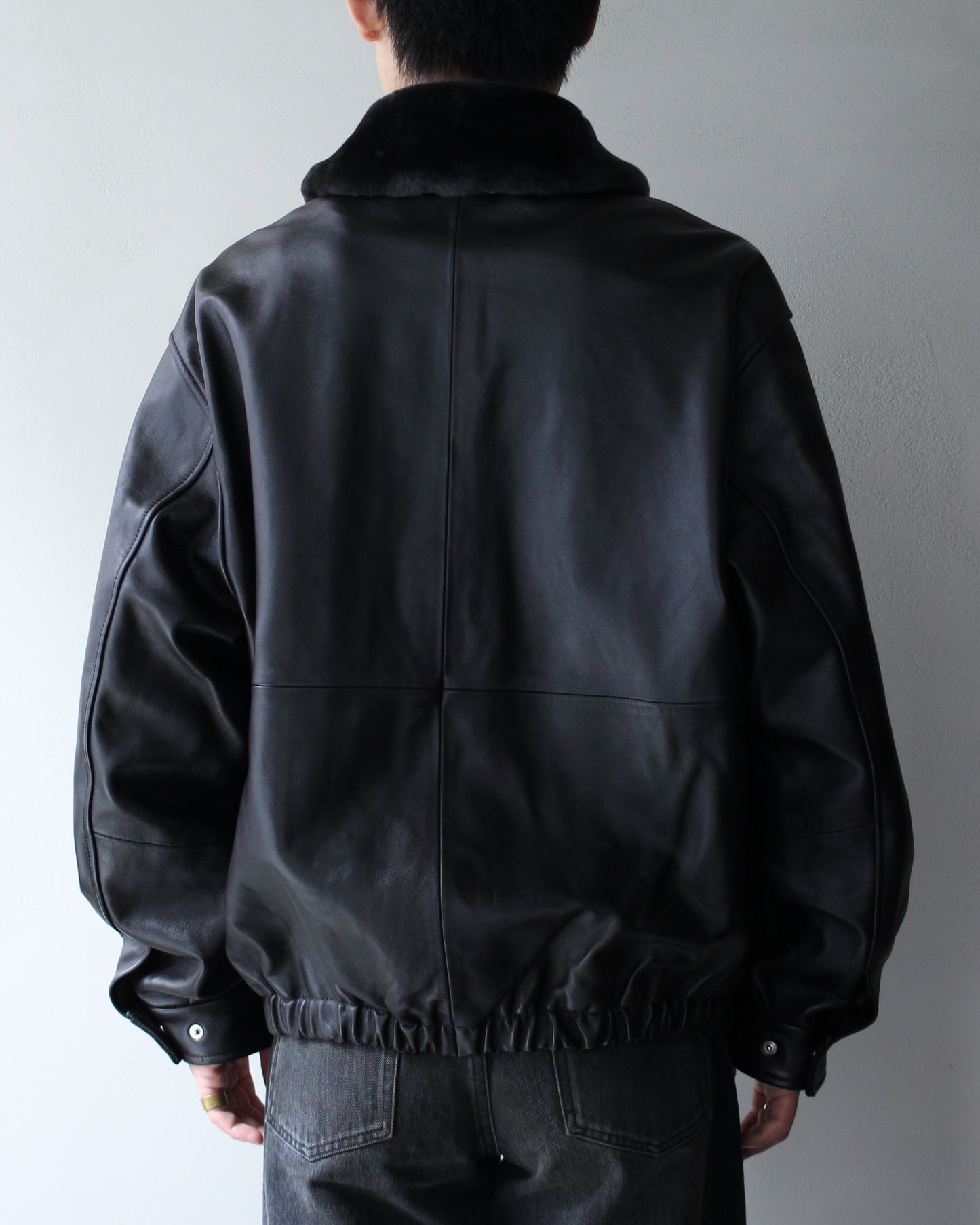 ssstein/MOUTON COLLAR SHEEP LEATHER ZIP JACKET "GREY BROWN"