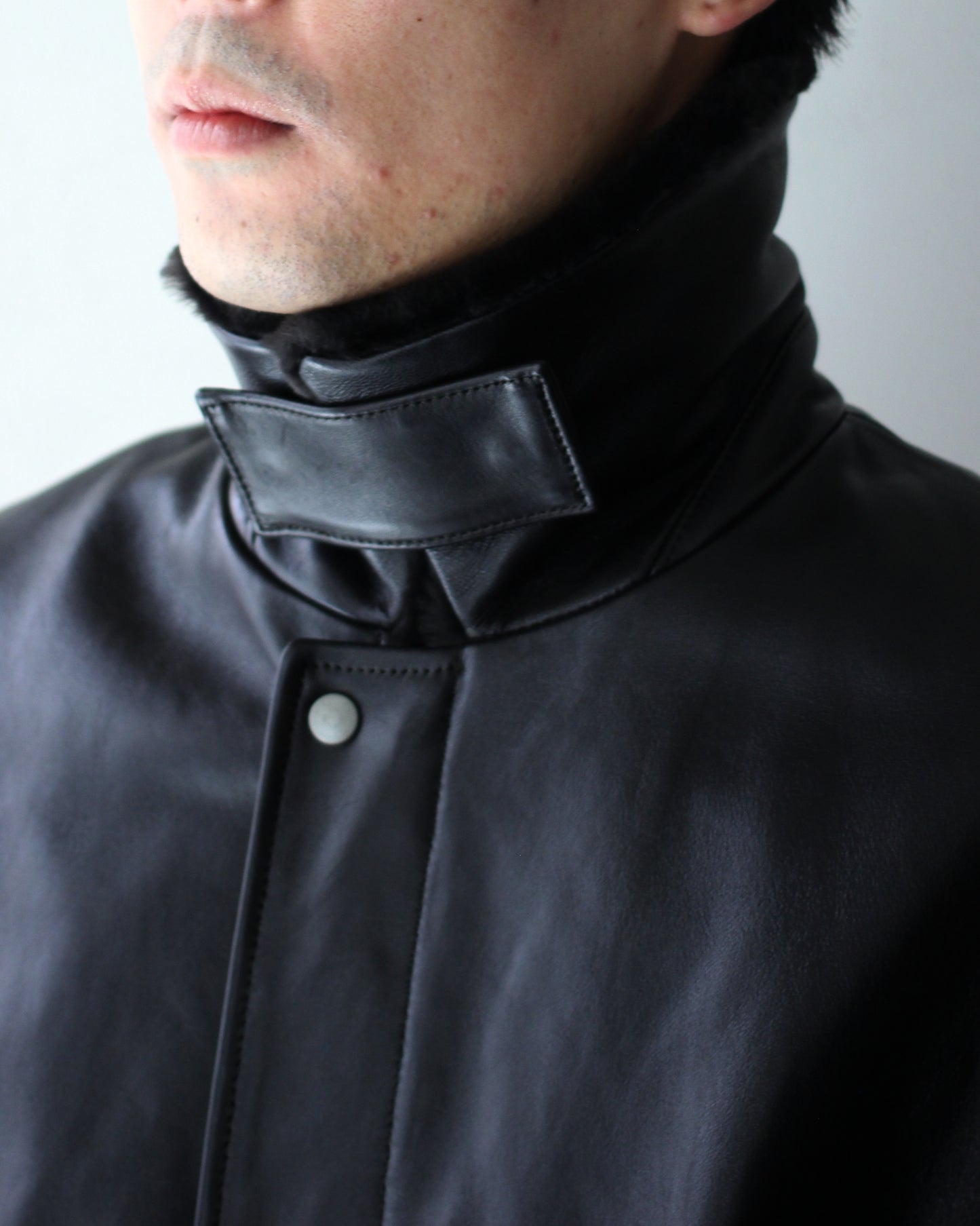 ssstein/MOUTON COLLAR SHEEP LEATHER ZIP JACKET "GREY BROWN"