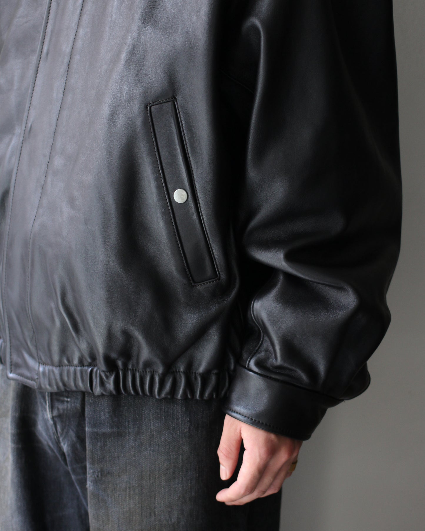 ssstein/MOUTON COLLAR SHEEP LEATHER ZIP JACKET "GREY BROWN"