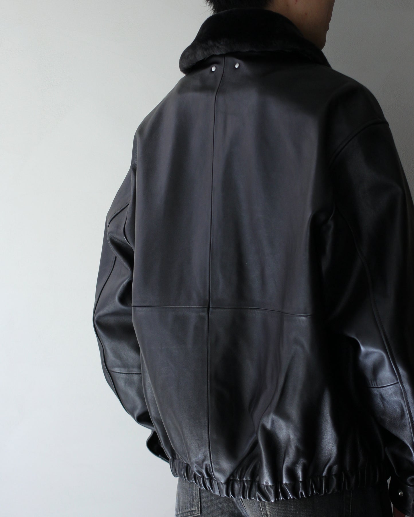 ssstein/MOUTON COLLAR SHEEP LEATHER ZIP JACKET "GREY BROWN"
