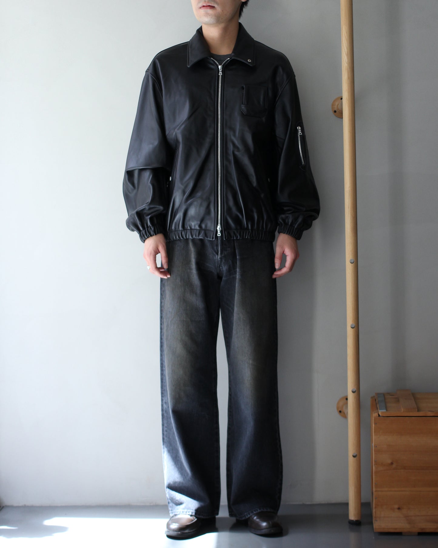 ssstein/SHEEP LEATHER FLIGHT JACKET "BLACK"
