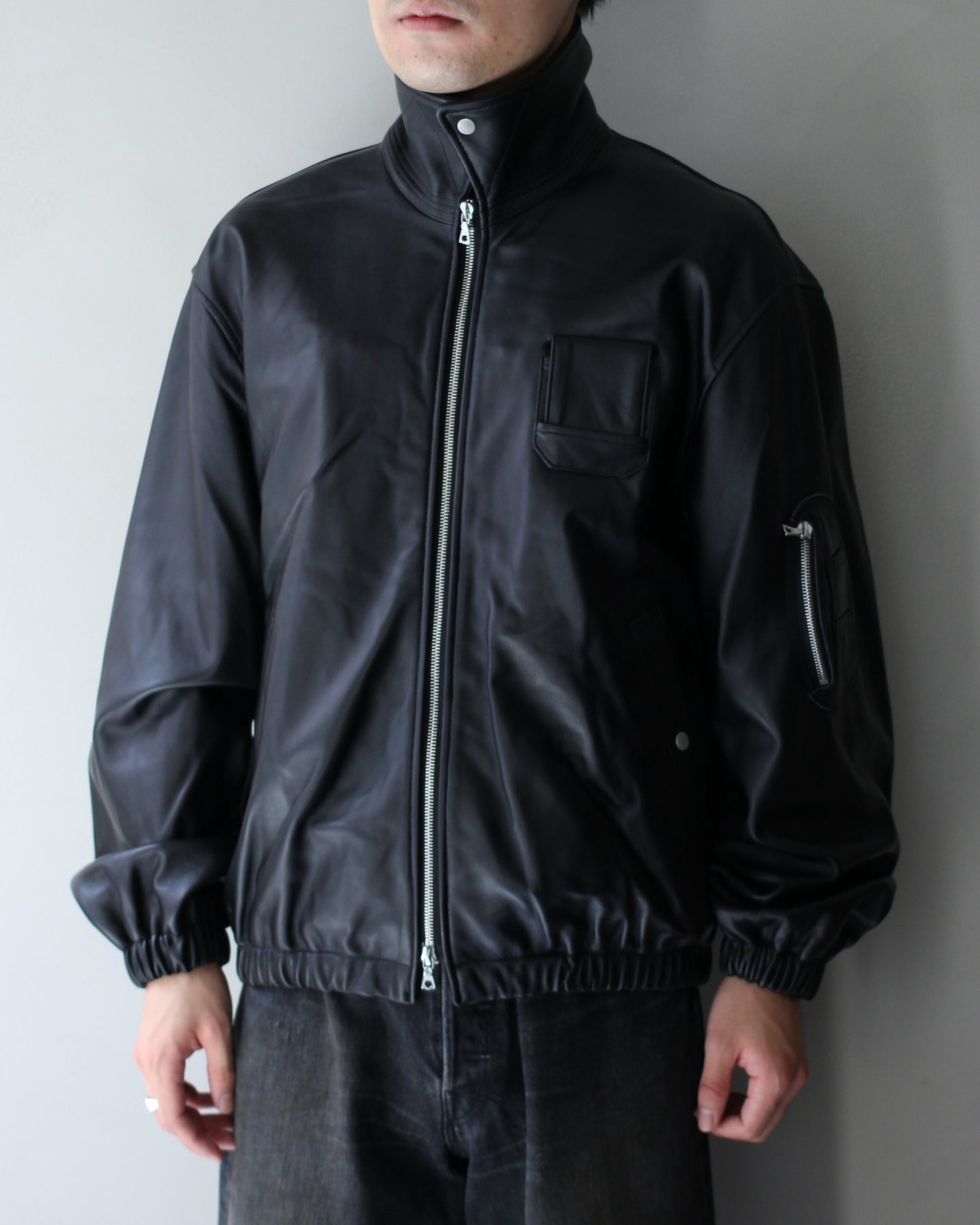 ssstein/SHEEP LEATHER FLIGHT JACKET "BLACK"