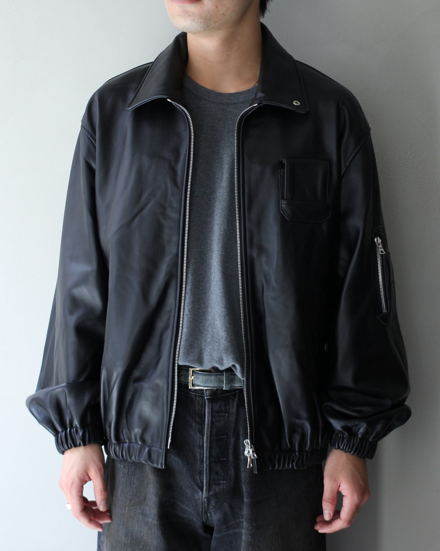 ssstein/SHEEP LEATHER FLIGHT JACKET "BLACK"