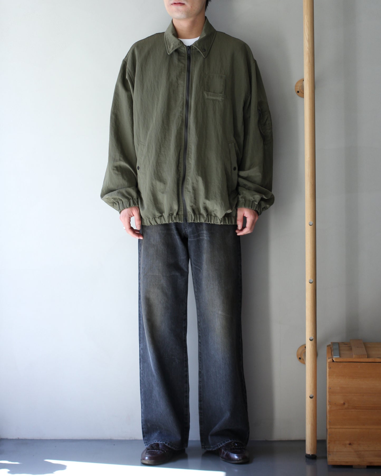 ssstein/BIO WASHED NYLON OVERSIZED FIGHT JACKET "MILITARY KHAKI"