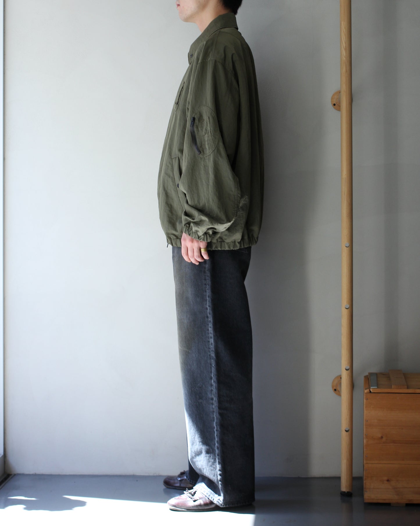ssstein/BIO WASHED NYLON OVERSIZED FIGHT JACKET "MILITARY KHAKI"